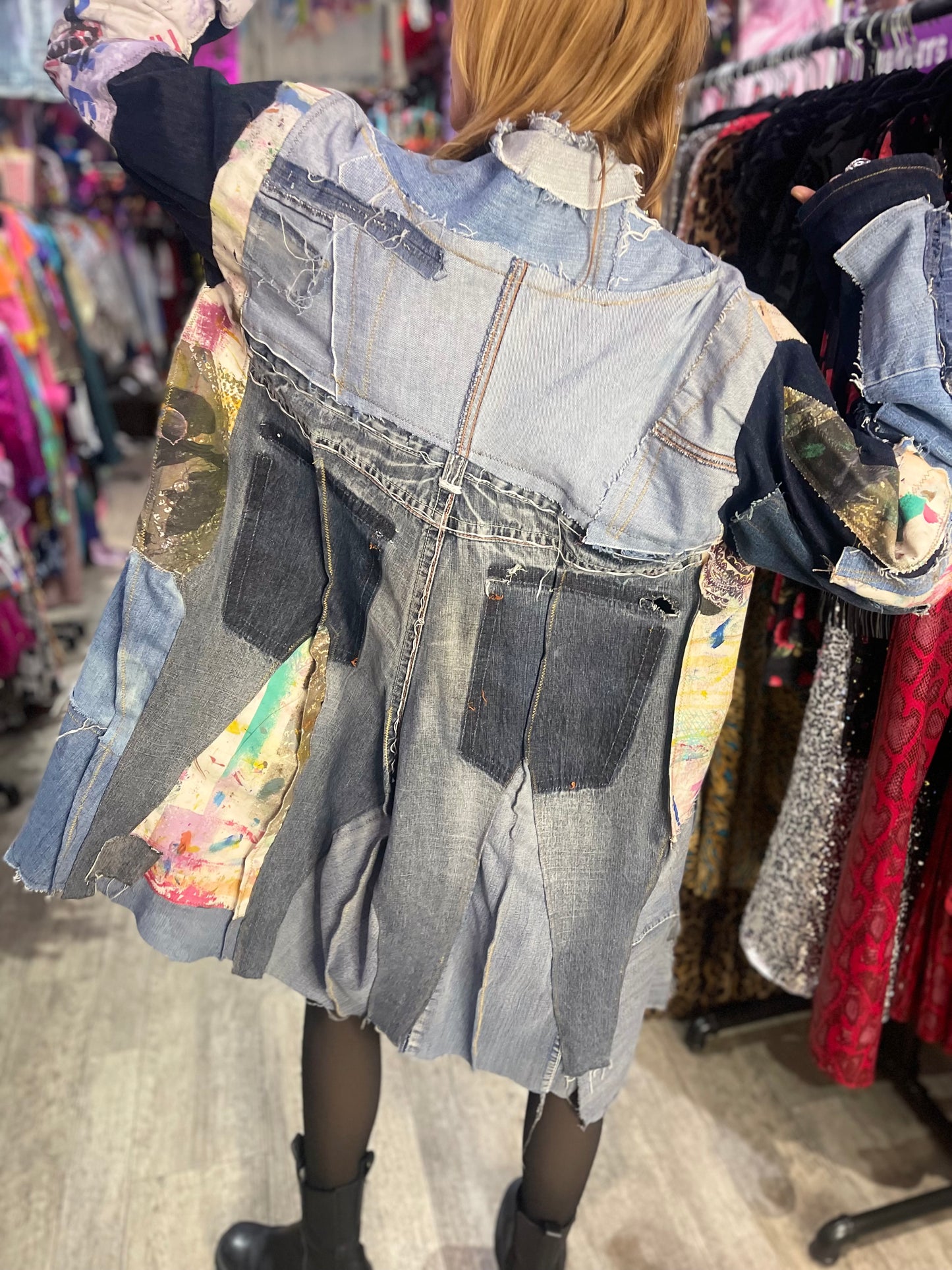Vintage Y2K Denim Patchwork Duster