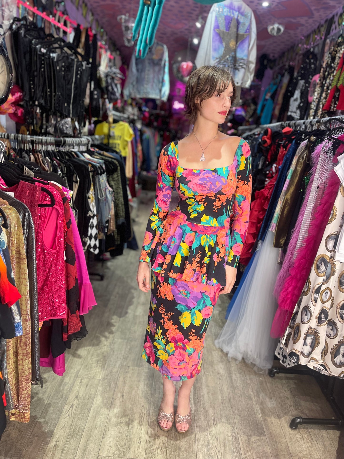 Vintage 80s Floral Punk Label Betsey Johnson Dress