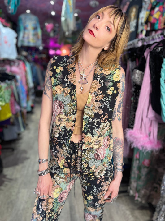 Vintage 90s RARE Lip Service Tapestry Vest - Spark Pretty