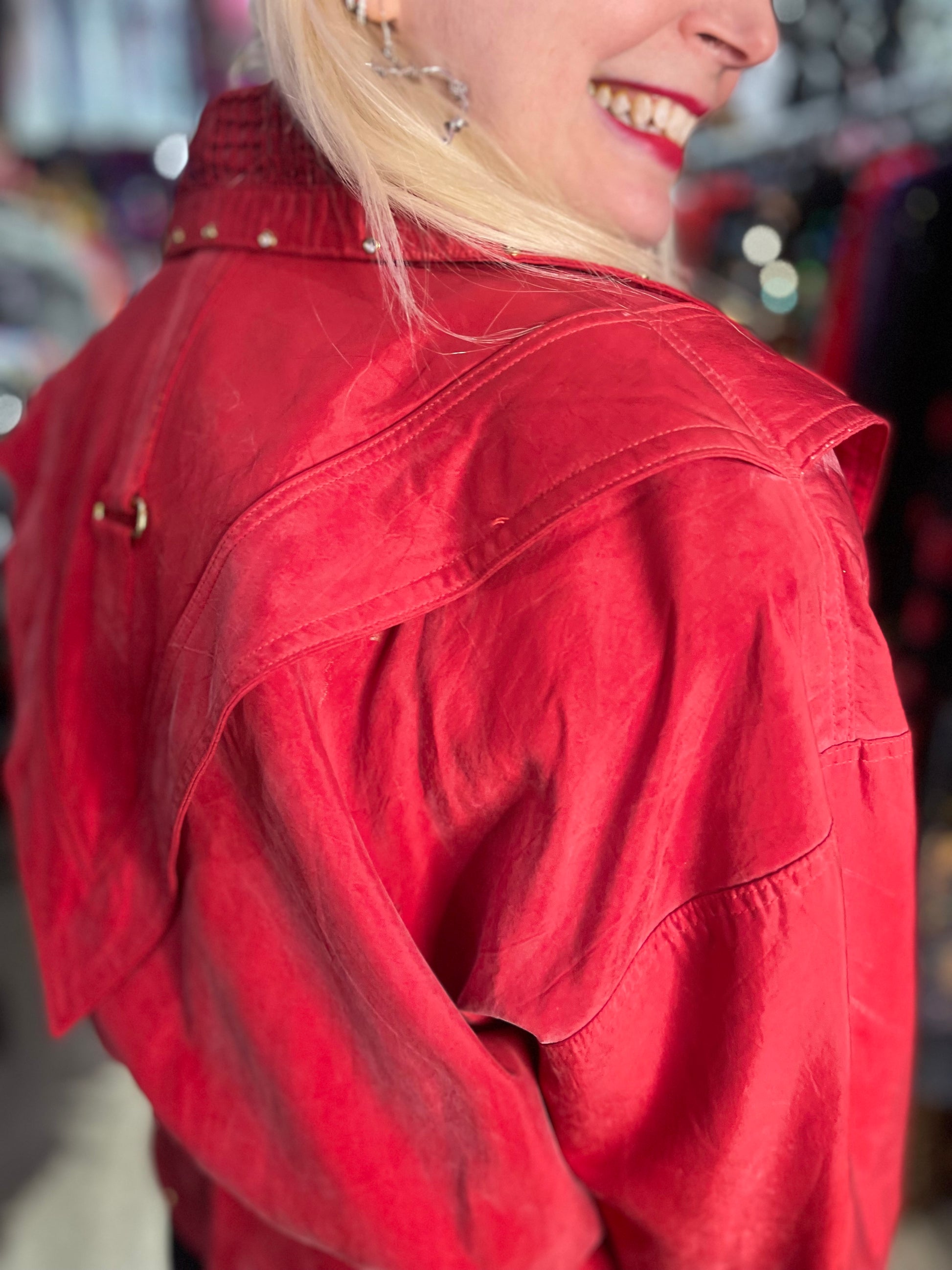 Vintage 90s Bedazzled Studded Red Jacket - Spark Pretty