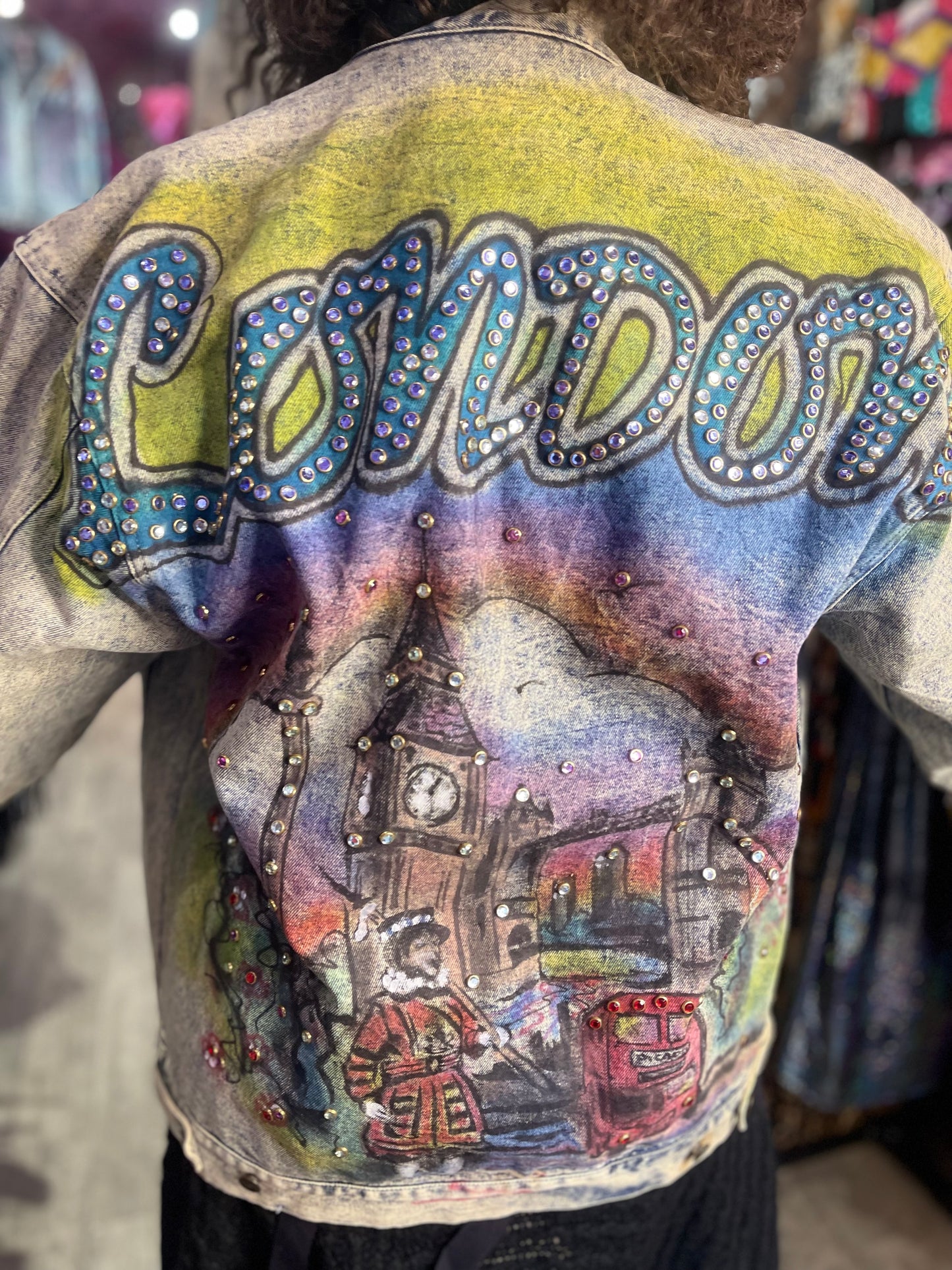 Vintage 80s Painted and Bedazzled London Jean Jacket - Spark Pretty