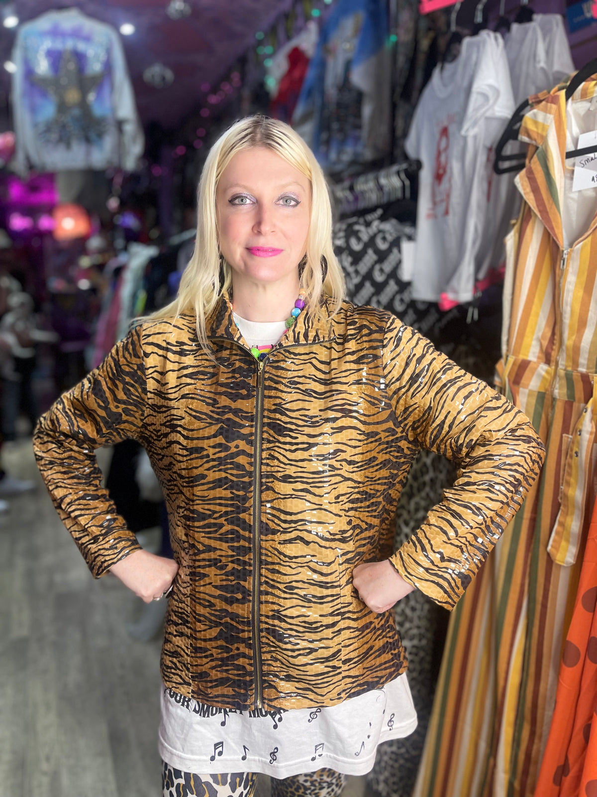Vintage Y2K Tiger Print Shiny Jacket