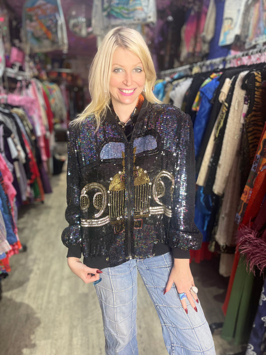 Vintage 90s Rolls Royce Sequin Encrusted Bomber Jacket