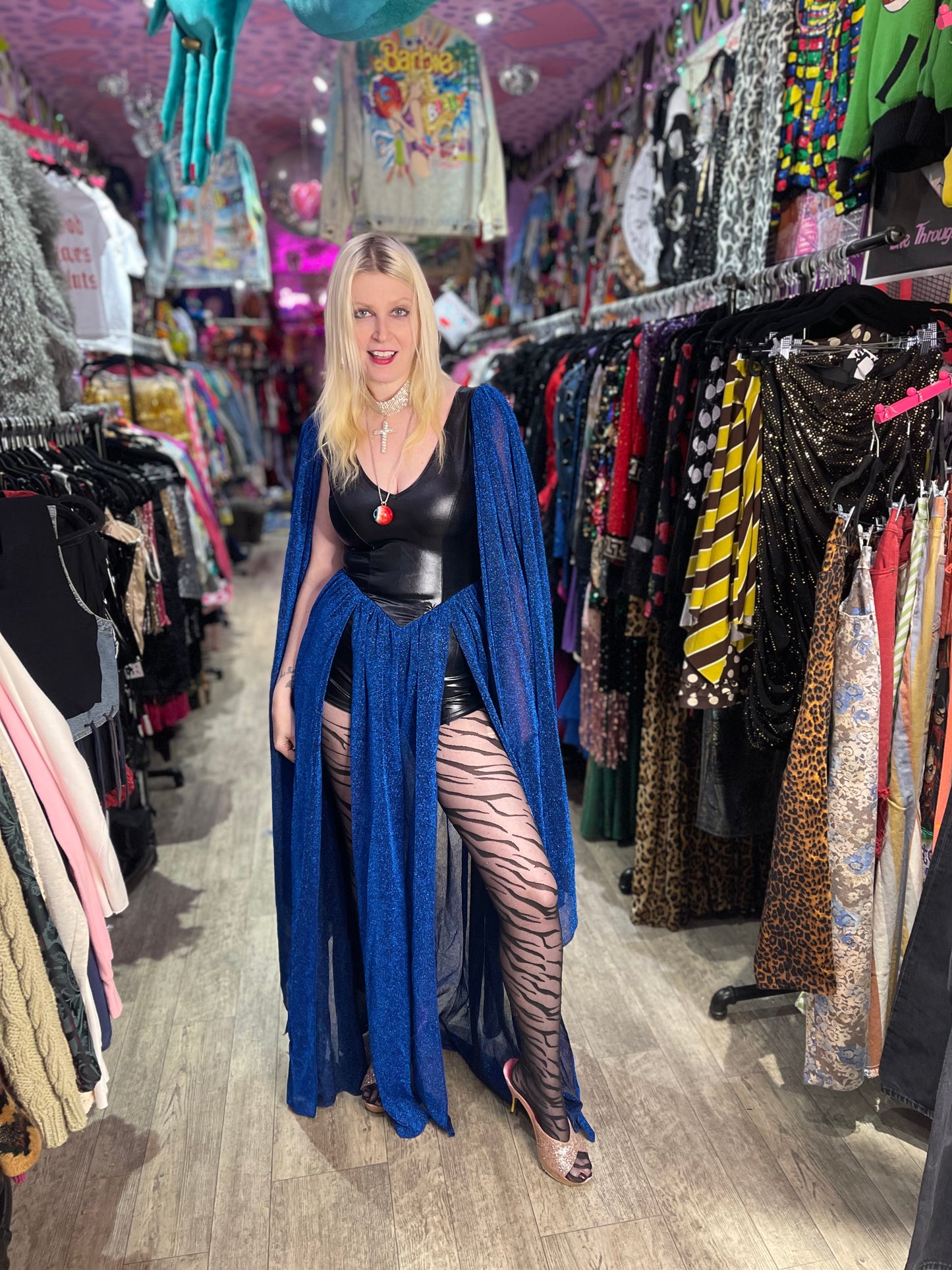 Vintage 90s Goth Electric Blue Maxi Glitter Dress