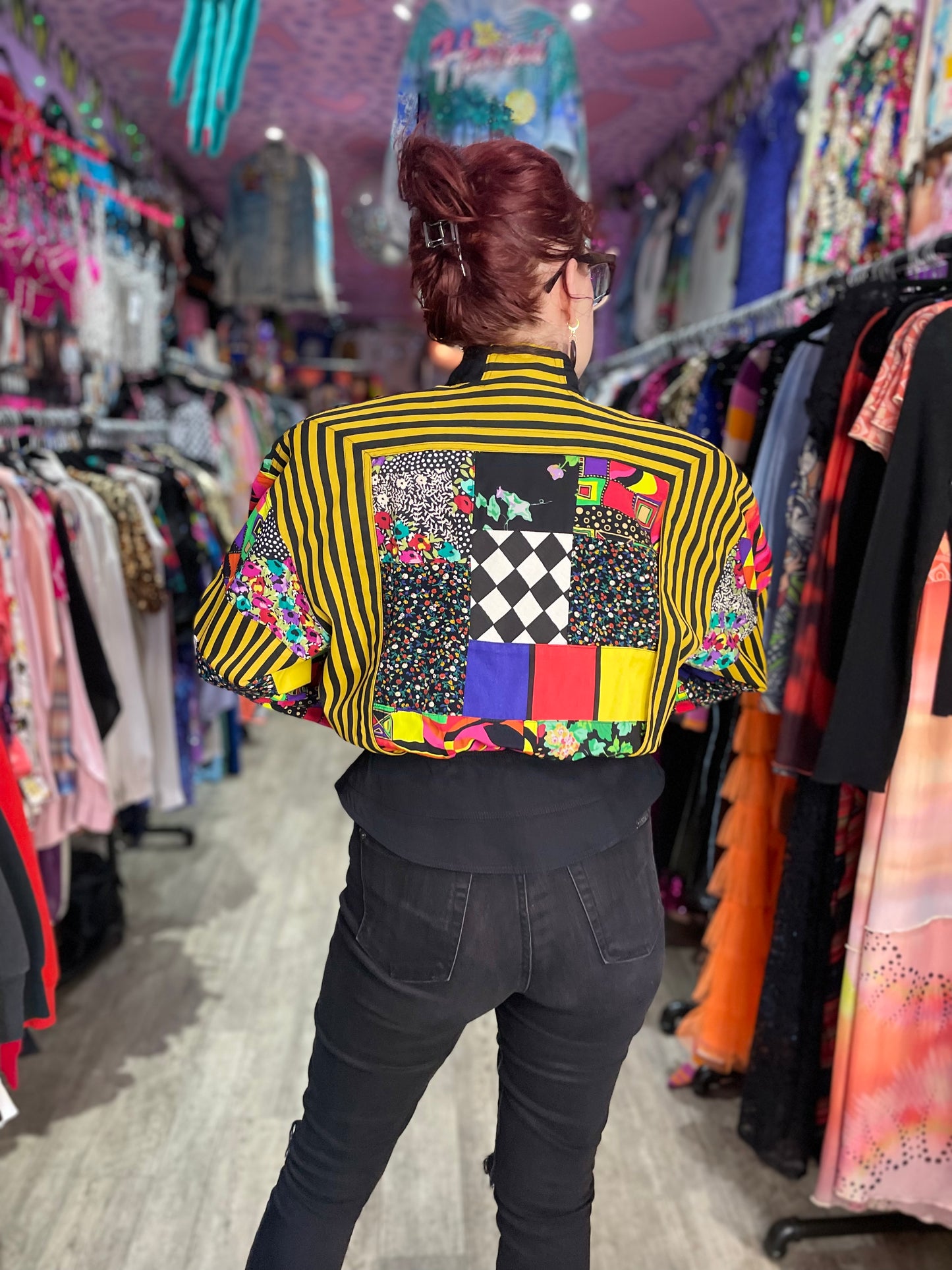 Vintage 90s Colorful Mix Print Peplum Jacket