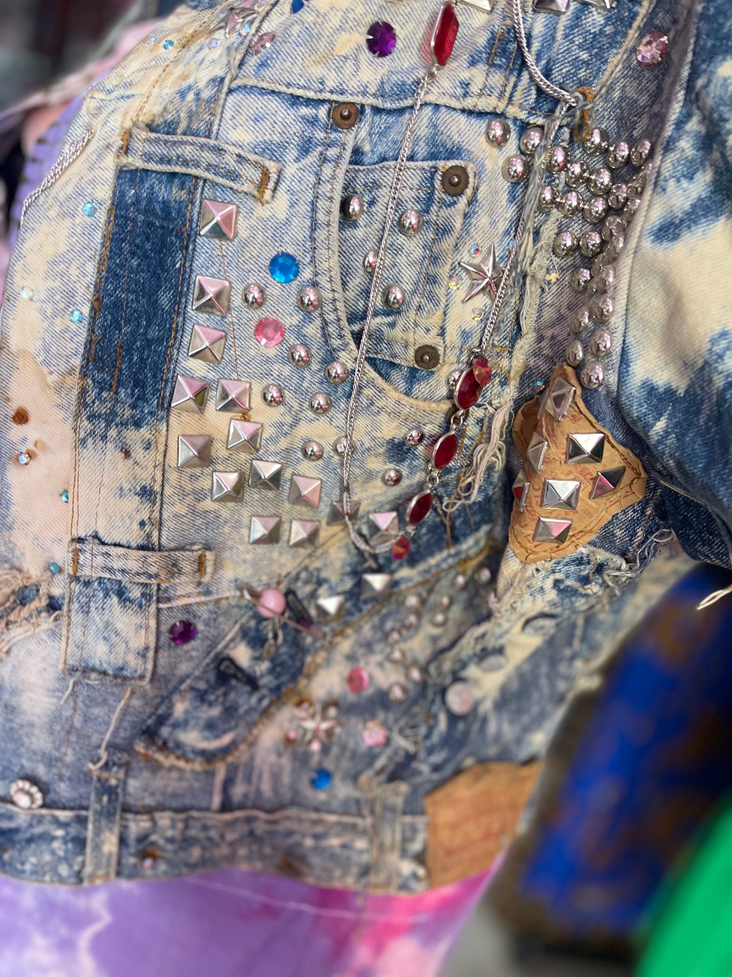 Vintage 80s Custom Patchwork Designer Quilted Bling Denim Jacket