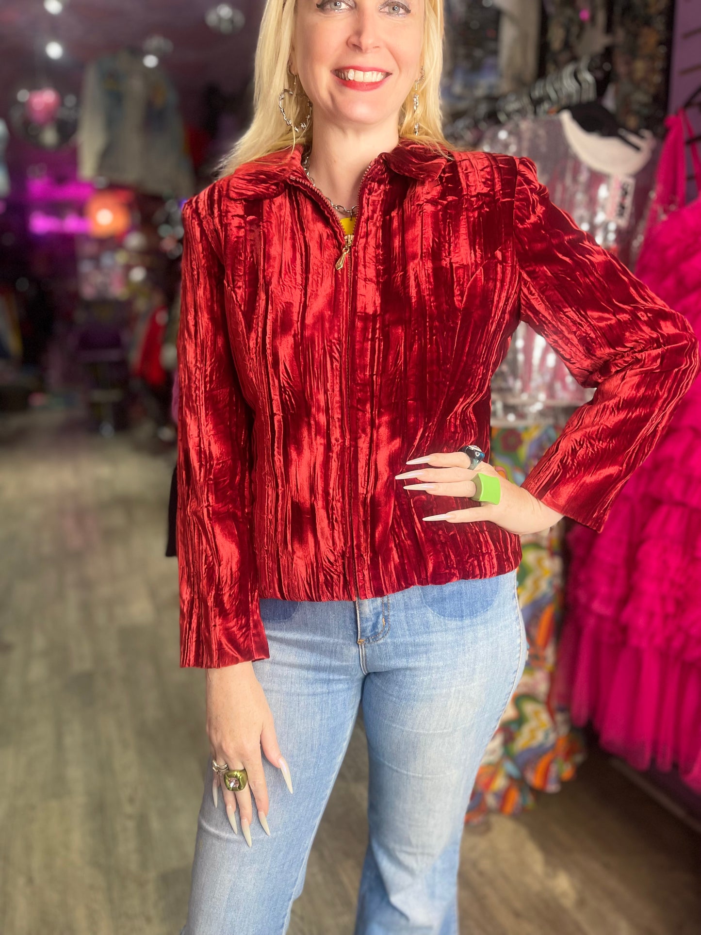 Vintage 90s Crushed Velvet Burnout Jacket