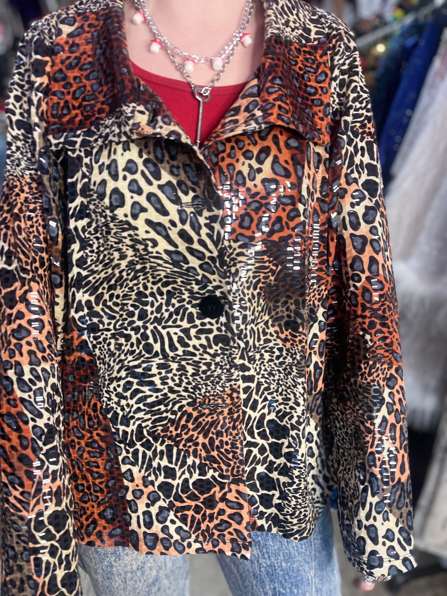 Vintage 90s Textured Shiny Leopard Shirt