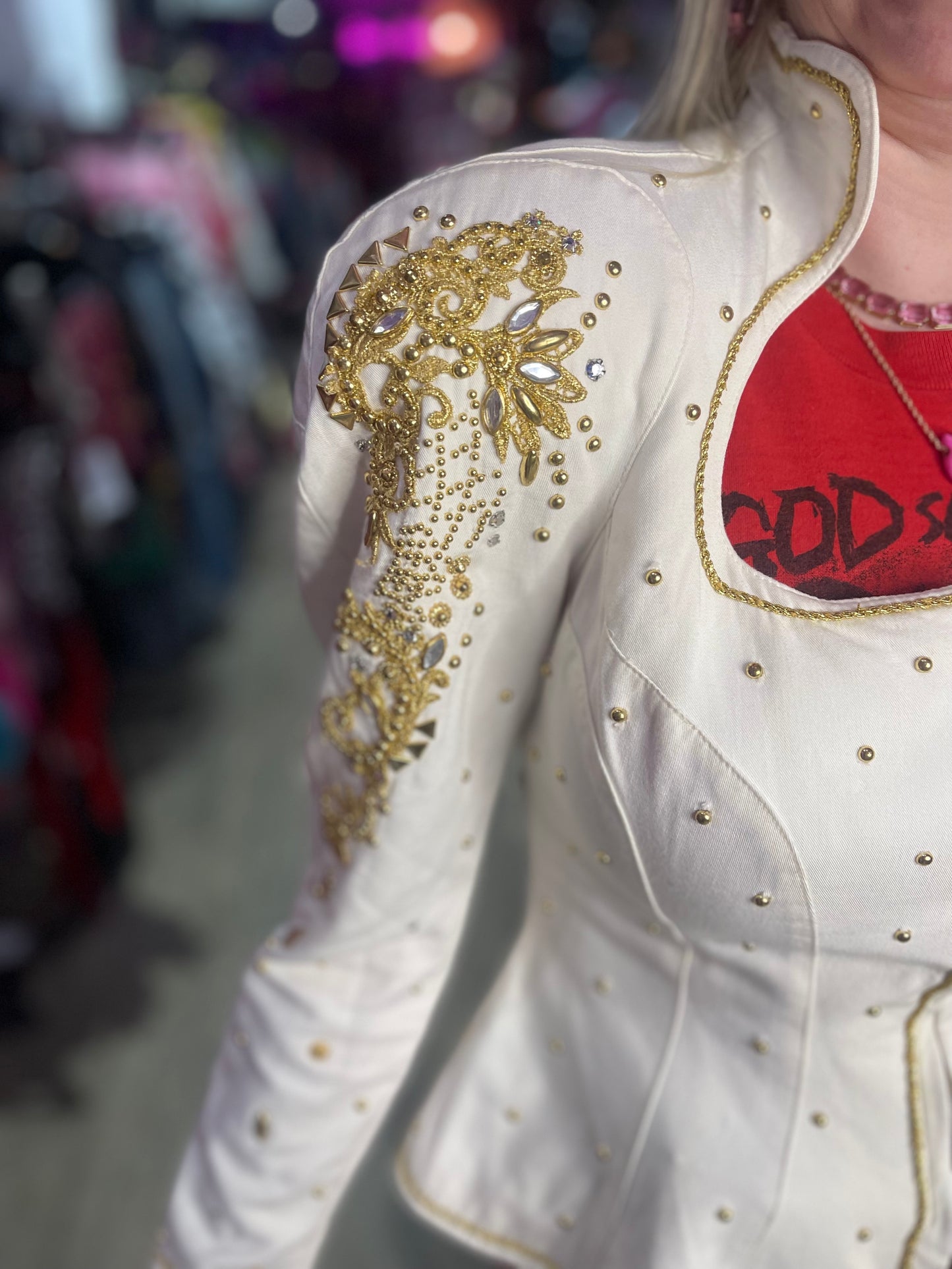 Vintage 80s Bedazzled White Dramatic Jacket - Spark Pretty