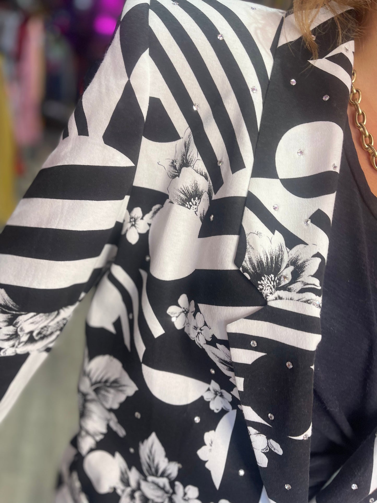 Vintage 90s Mix Print Black and White Geometric Blazer