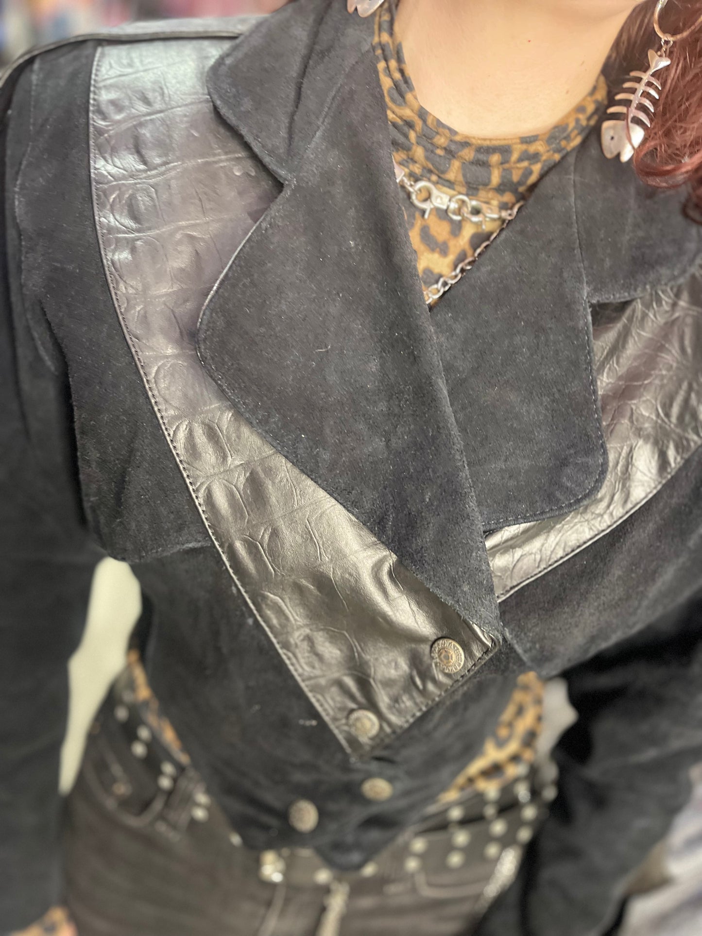 Vintage 80s Leather and Suede Cropped Moto Jacket