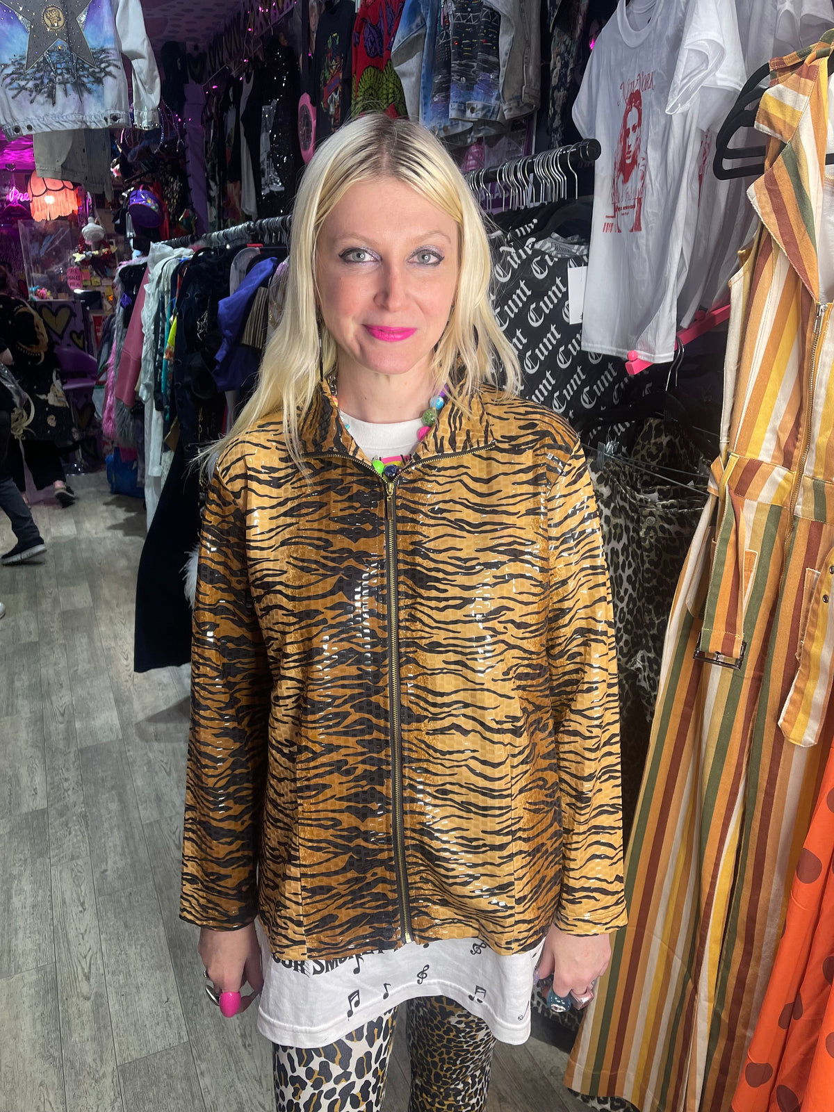 Vintage Y2K Tiger Print Shiny Jacket