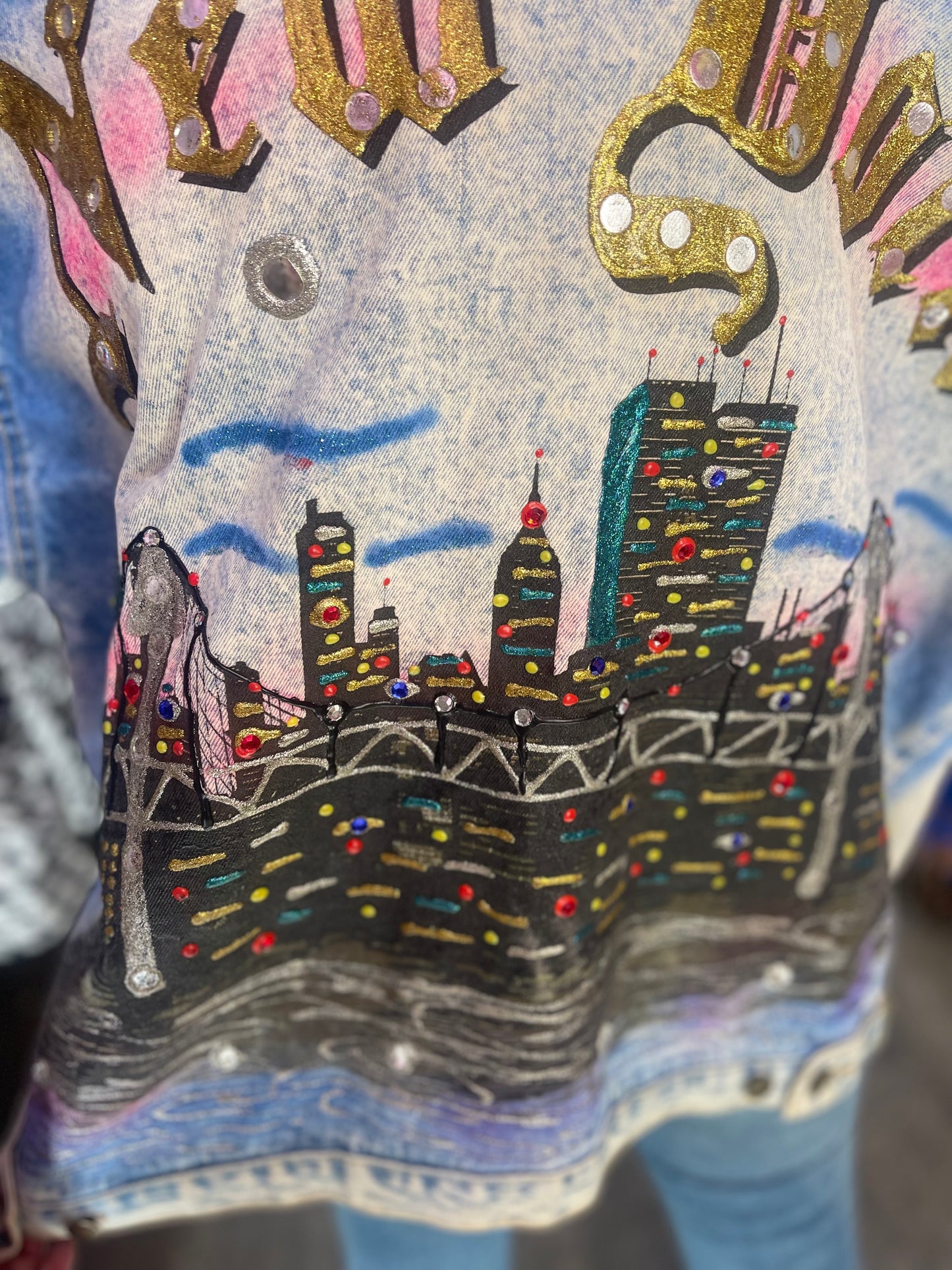 Vintage 80s Painted and Bedazzled New York Jean Jacket