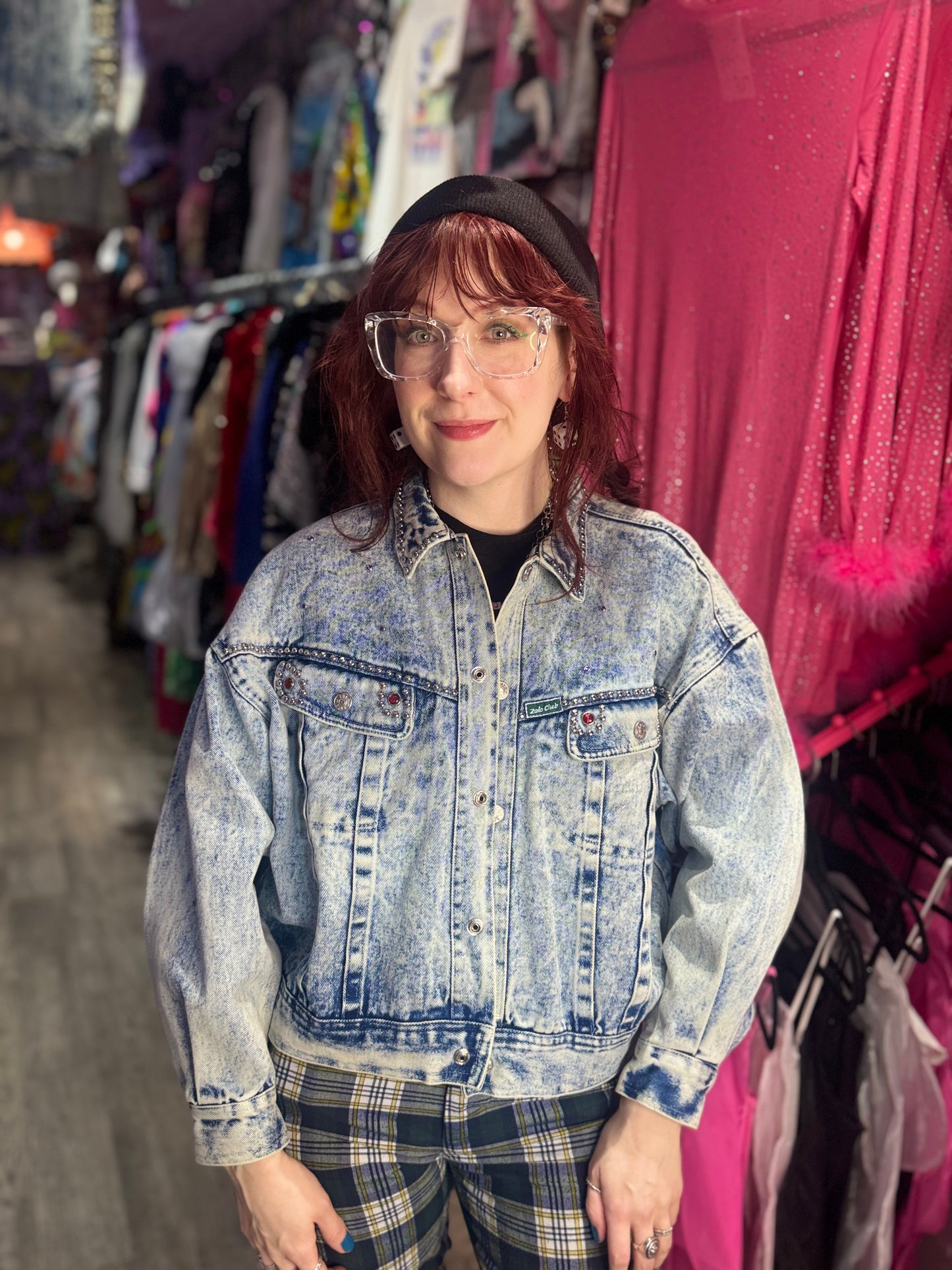 Vintage 90s Painted Airplane Wings Jean Jacket