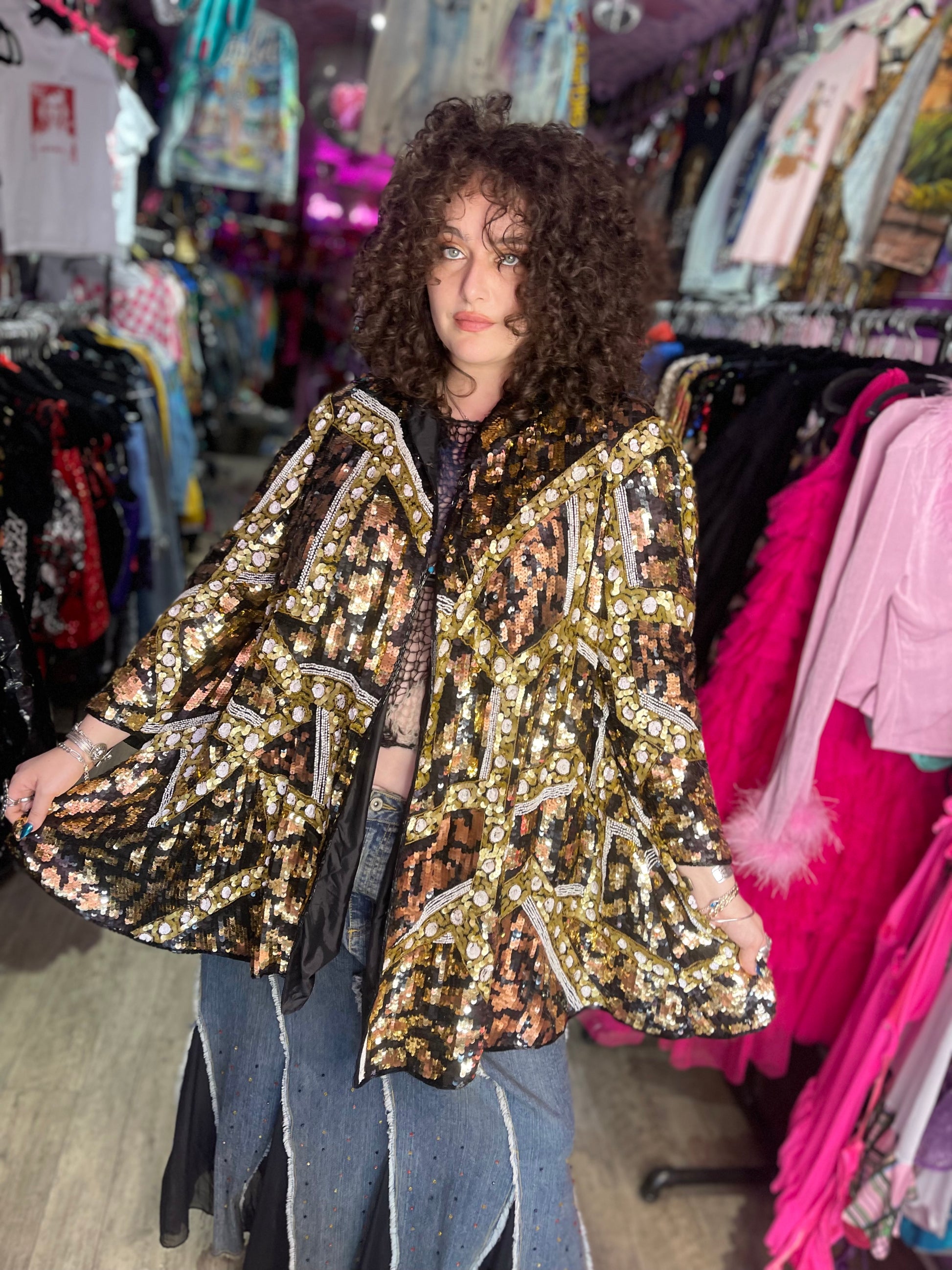 Vintage 80s Sequin Encrusted Gold Kimono Jacket - Spark Pretty