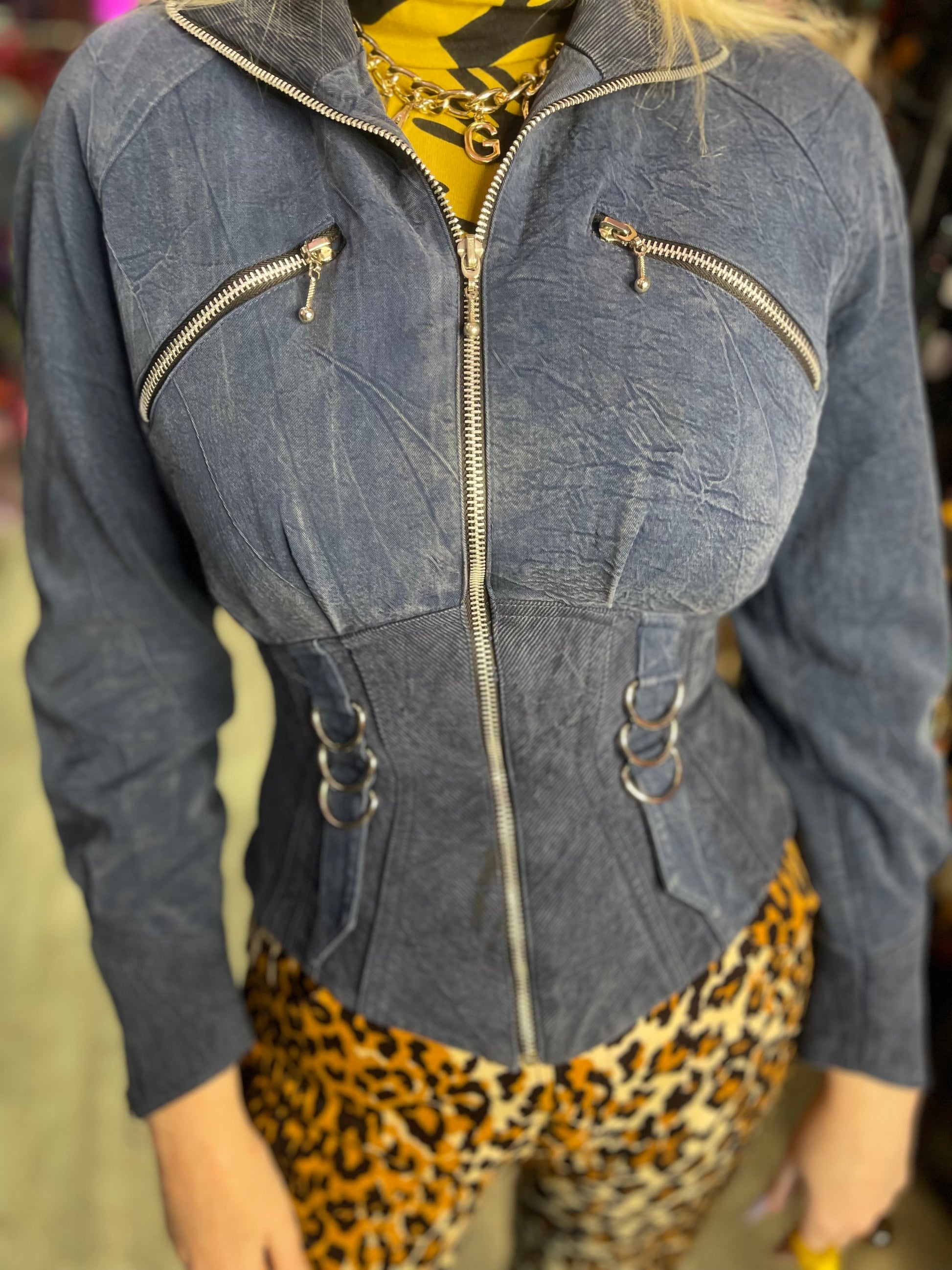 Vintage 90s Chambray Denim Peplum Jacket - Spark Pretty