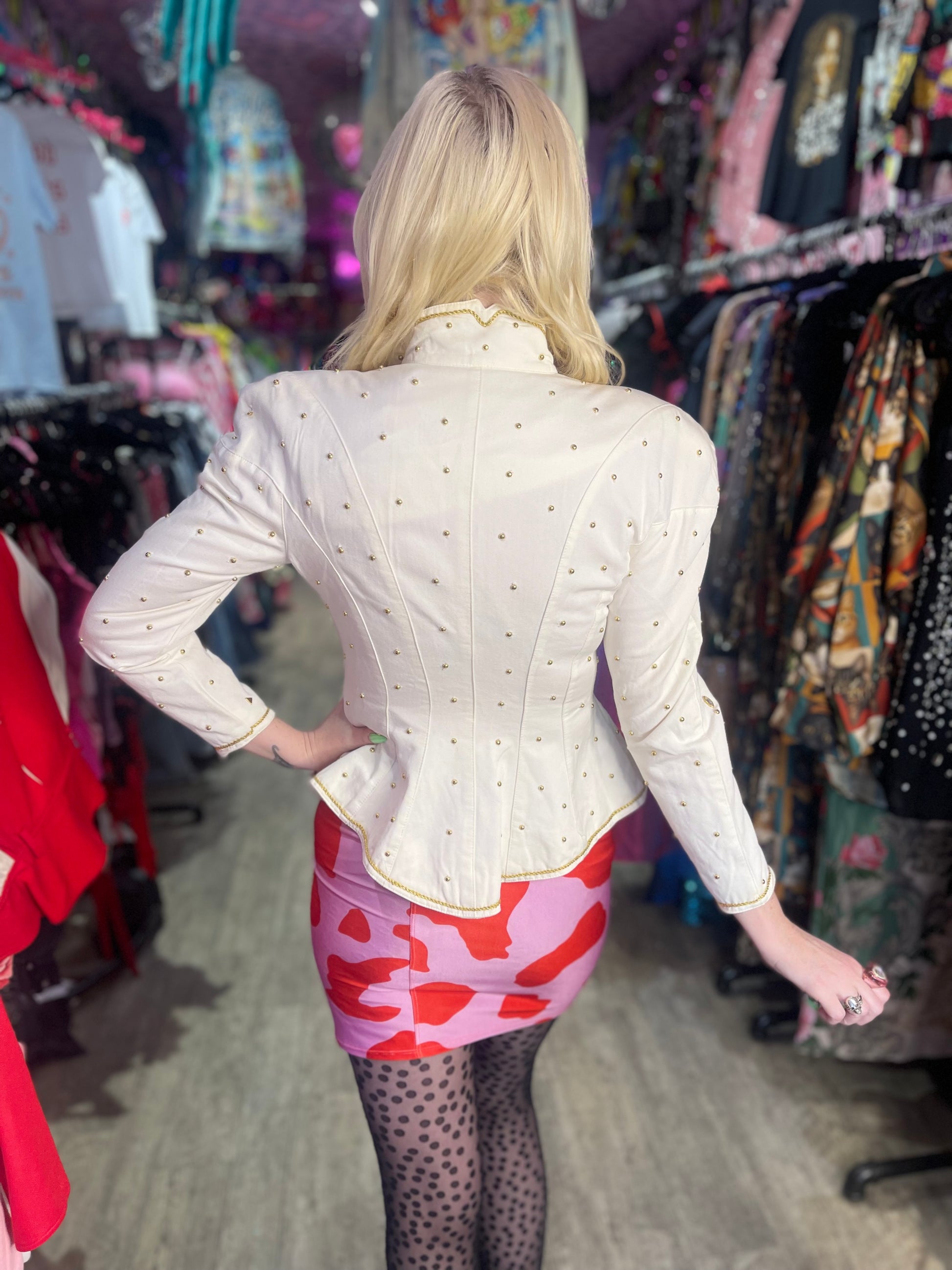 Vintage 80s Bedazzled White Dramatic Jacket - Spark Pretty