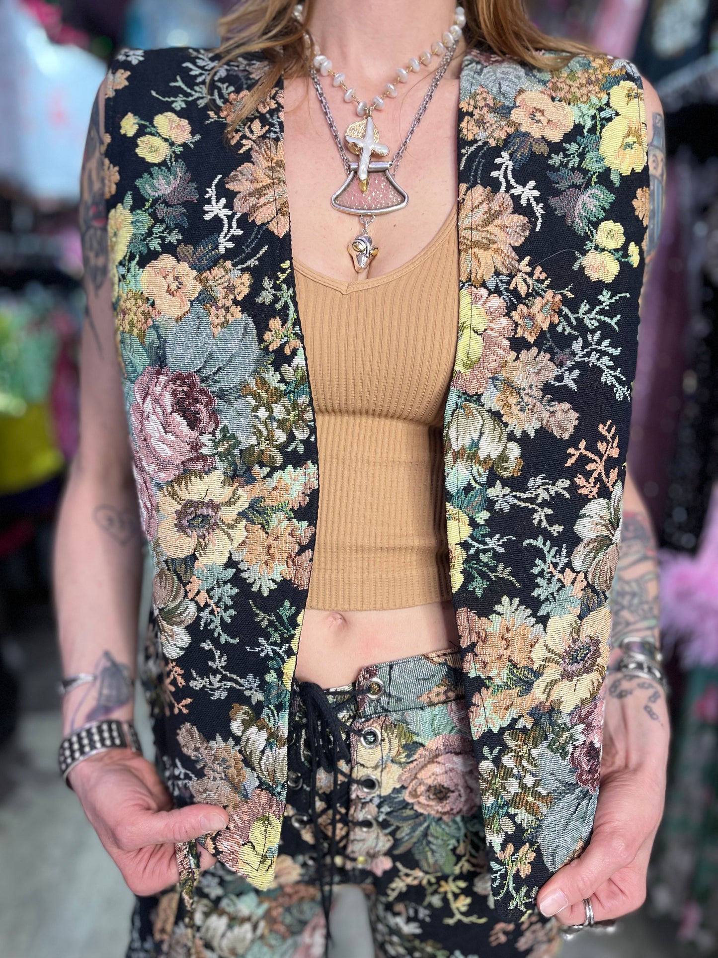 Vintage 90s RARE Lip Service Tapestry Vest - Spark Pretty