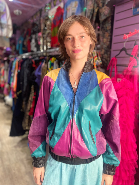 Vintage 90s Colorblock Leather Jacket