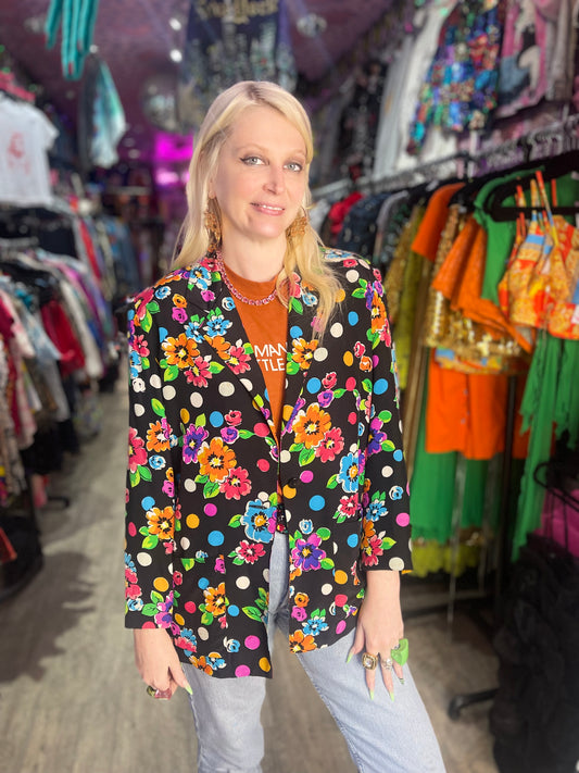 Vintage 90s Floral Polka Dot Blazer