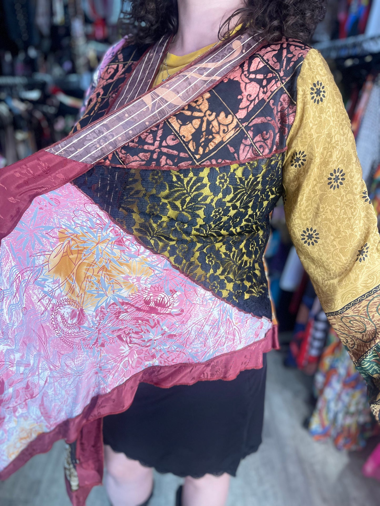 Vintage 90s Mix Printed Silk Kimono Jacket