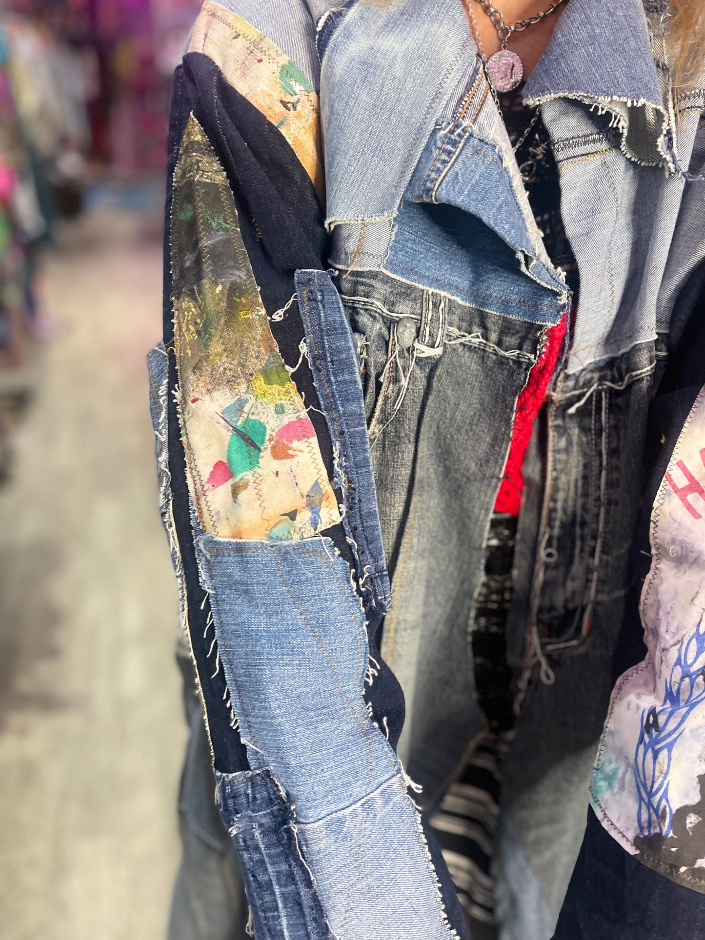 Vintage Y2K Denim Patchwork Duster