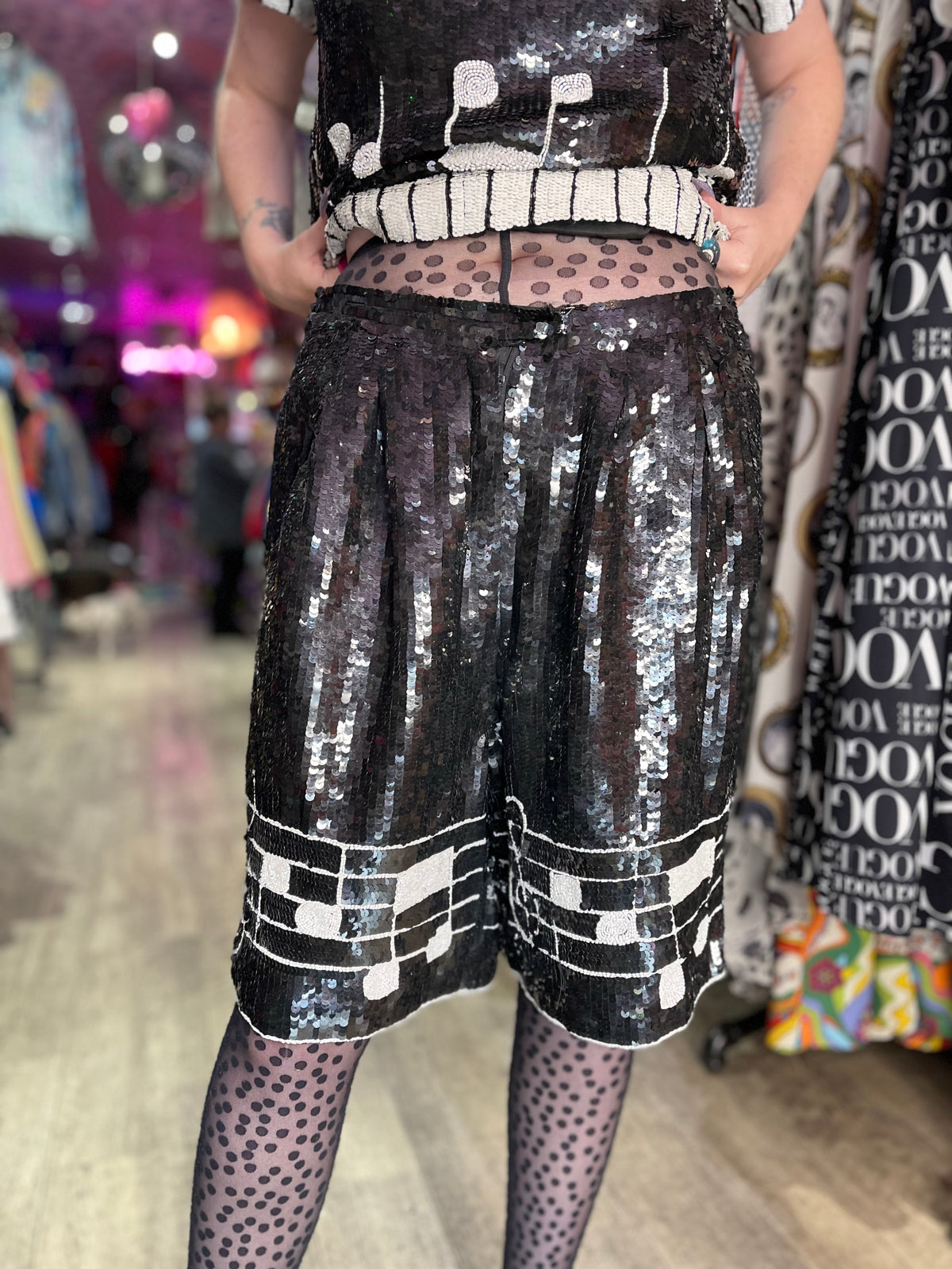 Vintage 80s Sequin Piano Key Sequin Shorts