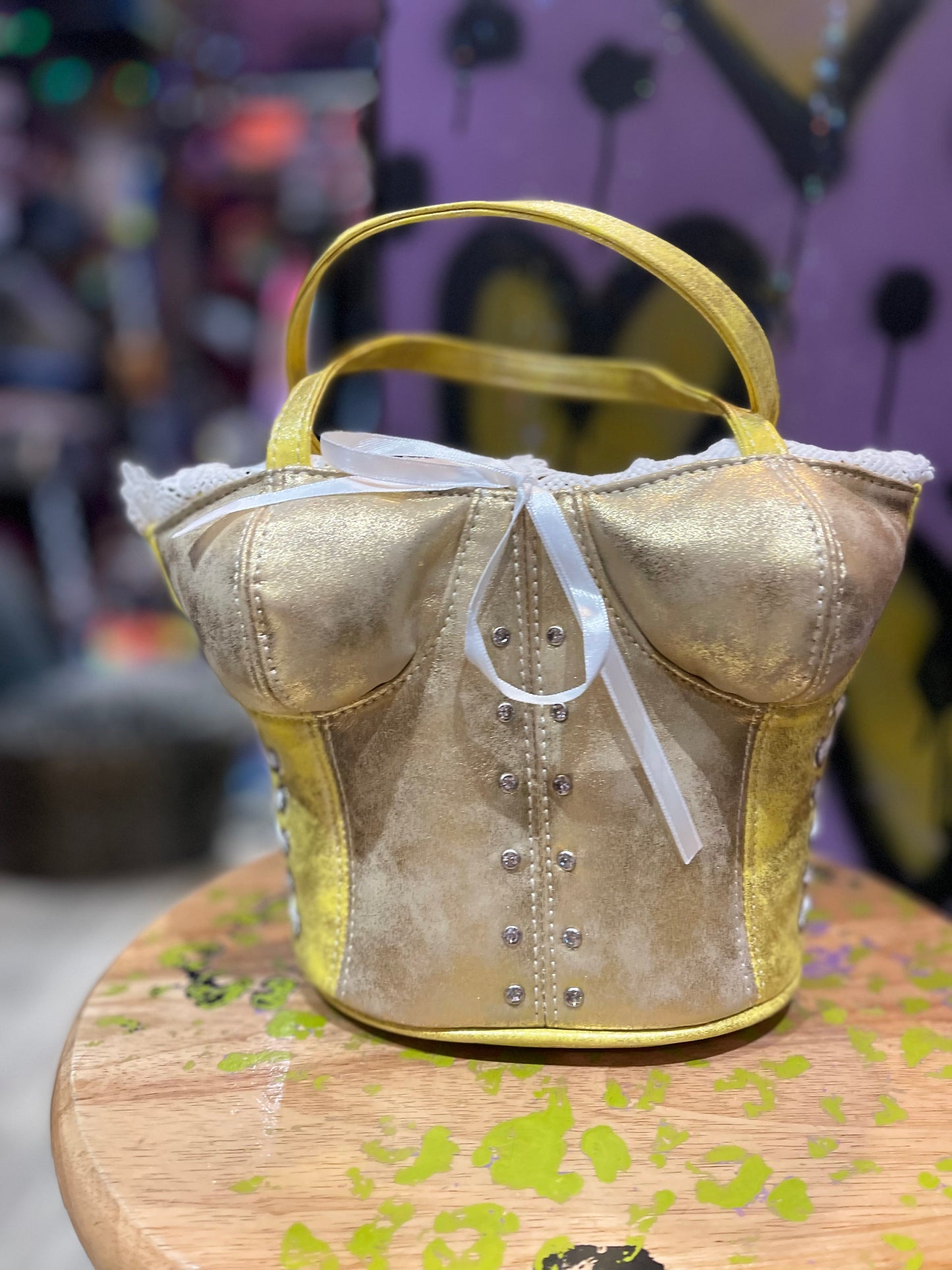 Vintage Y2K Yellow Gold and White Bustier Mini Purse