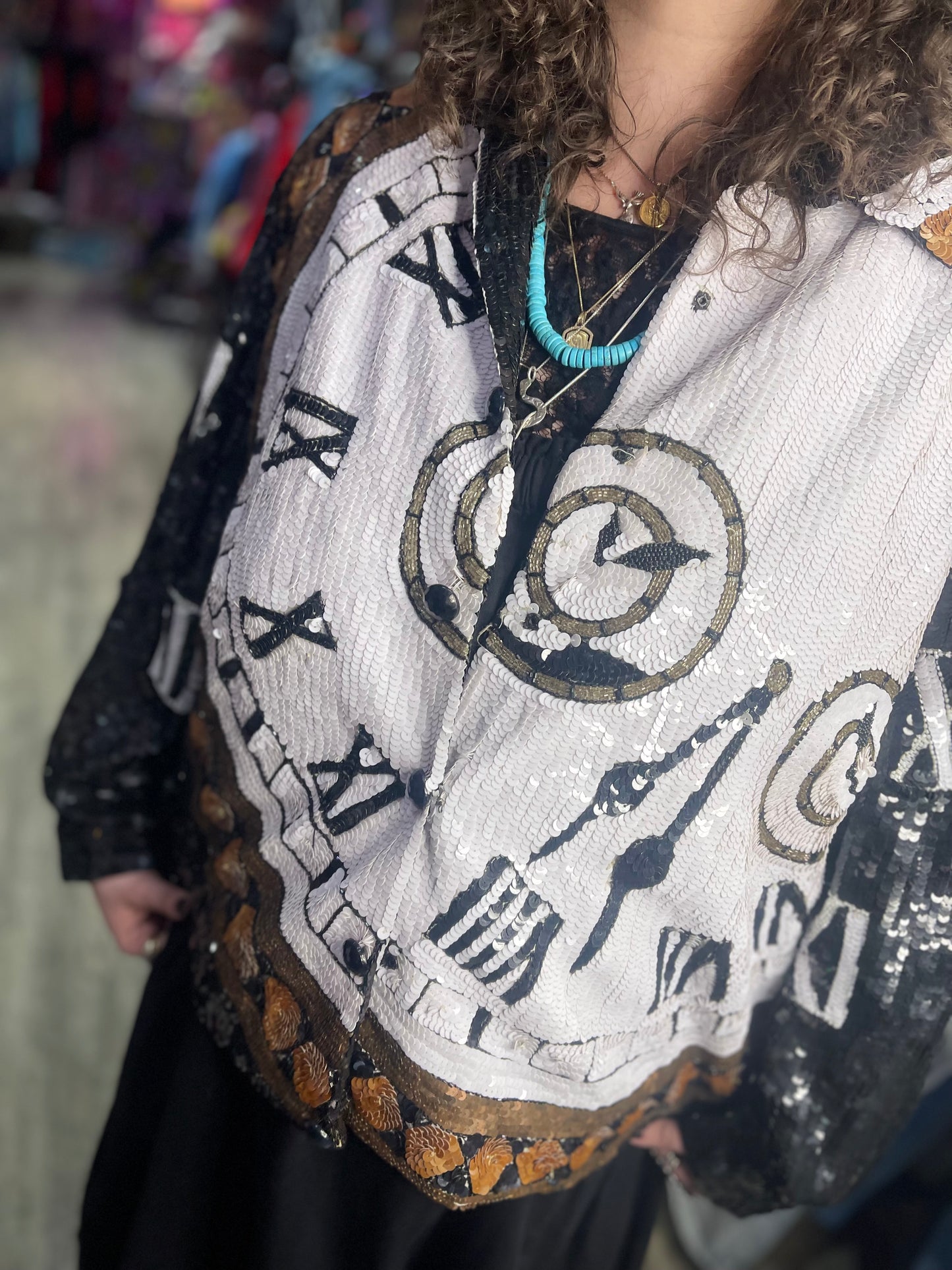 Vintage 90s Clock Sequin Encrusted Bomber Jacket - Spark Pretty
