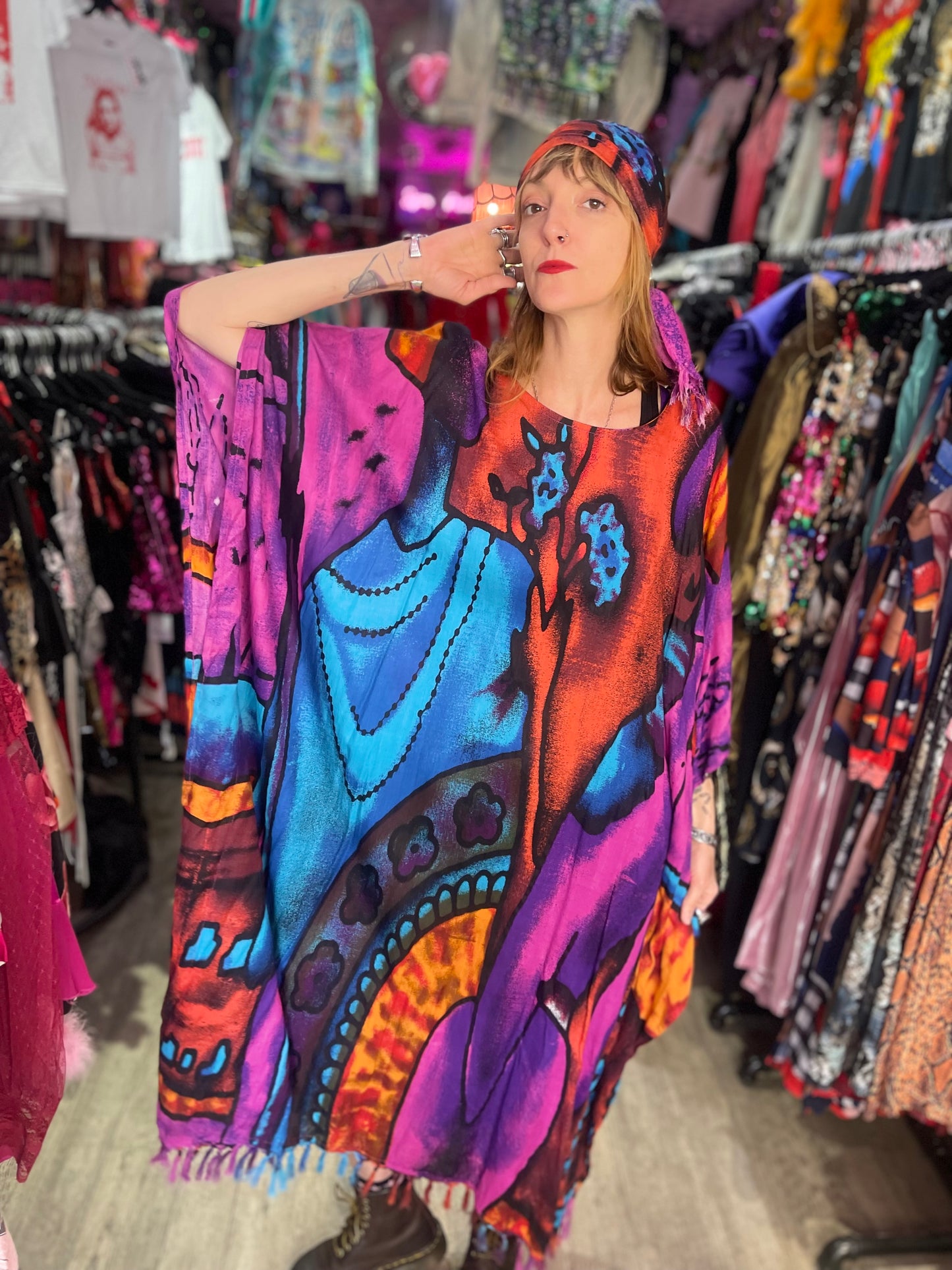 Vintage 80s Watercolor India Gauze Caftan