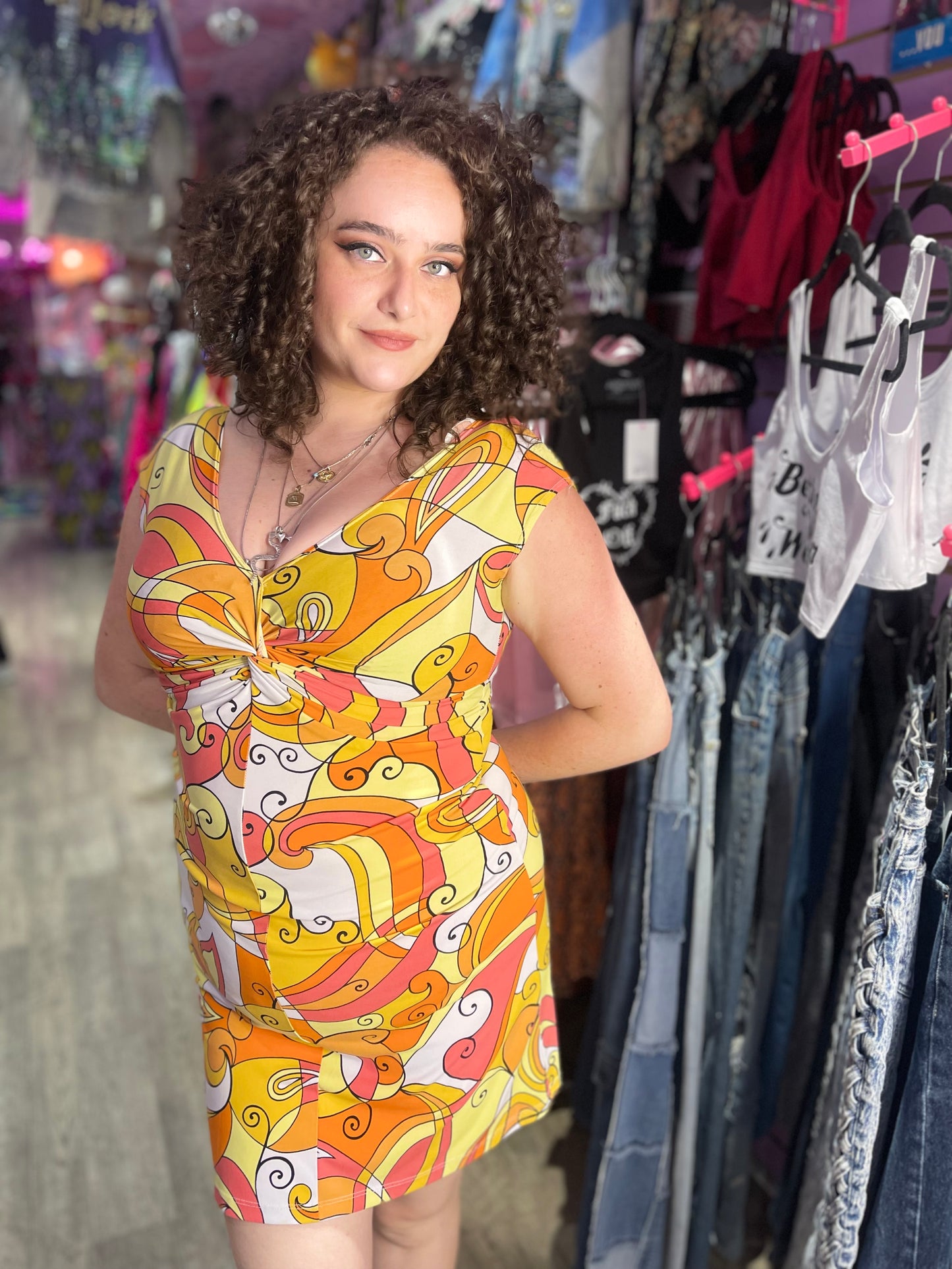 Vintage Y2K Midi Geometric Dress - Spark Pretty