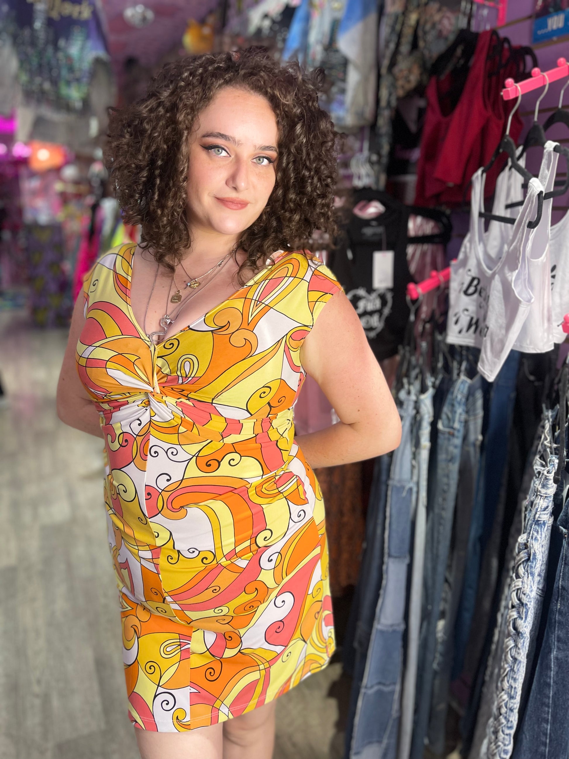 Vintage Y2K Midi Geometric Dress - Spark Pretty