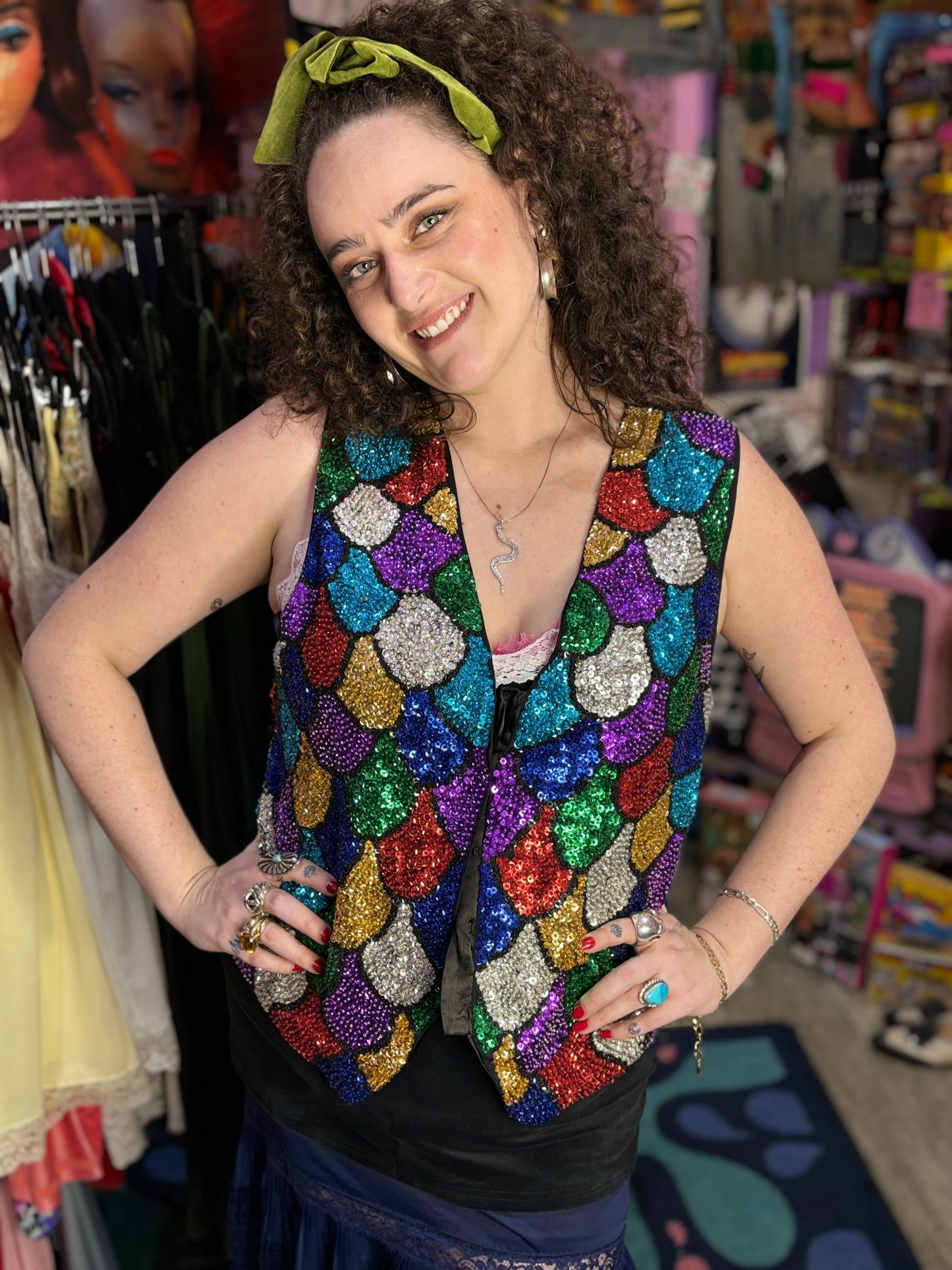 Vintage 90s Rainbow Sequin  Vest