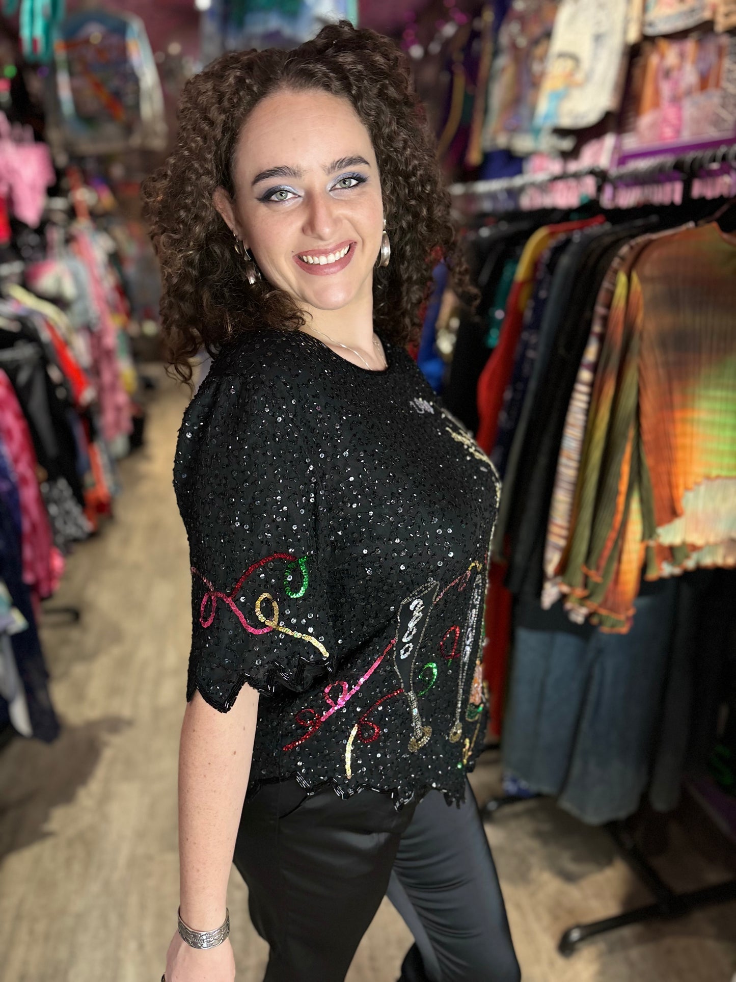 Vintage 90s Sequin New Years Eve 2000 Blouse