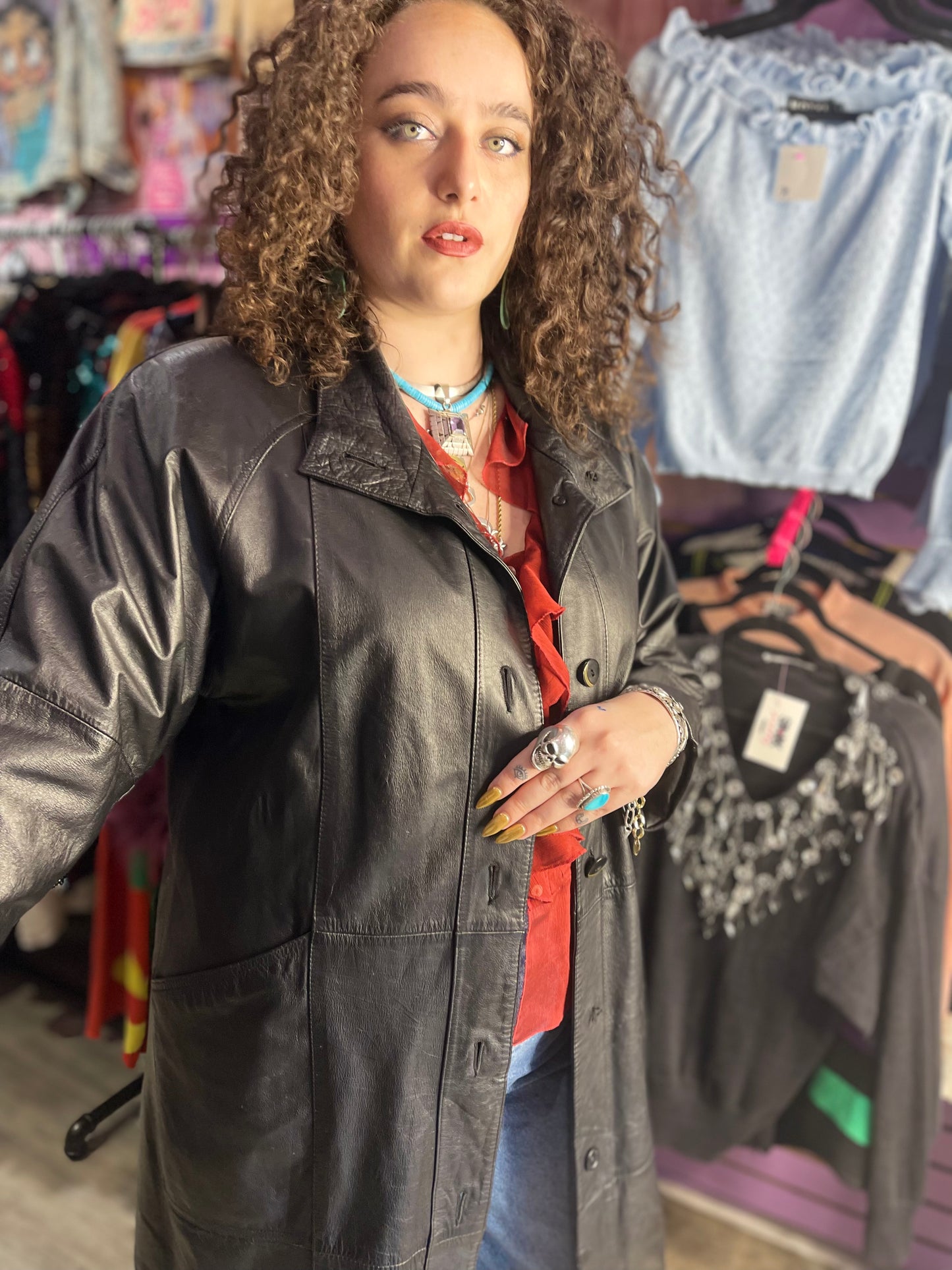 Vintage 90s Custom Made Leather Trench Coat