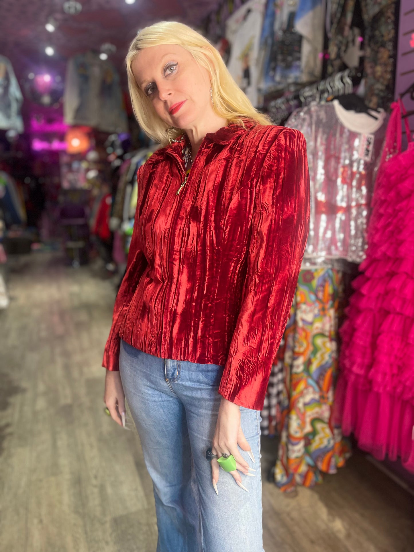 Vintage 90s Crushed Velvet Burnout Jacket