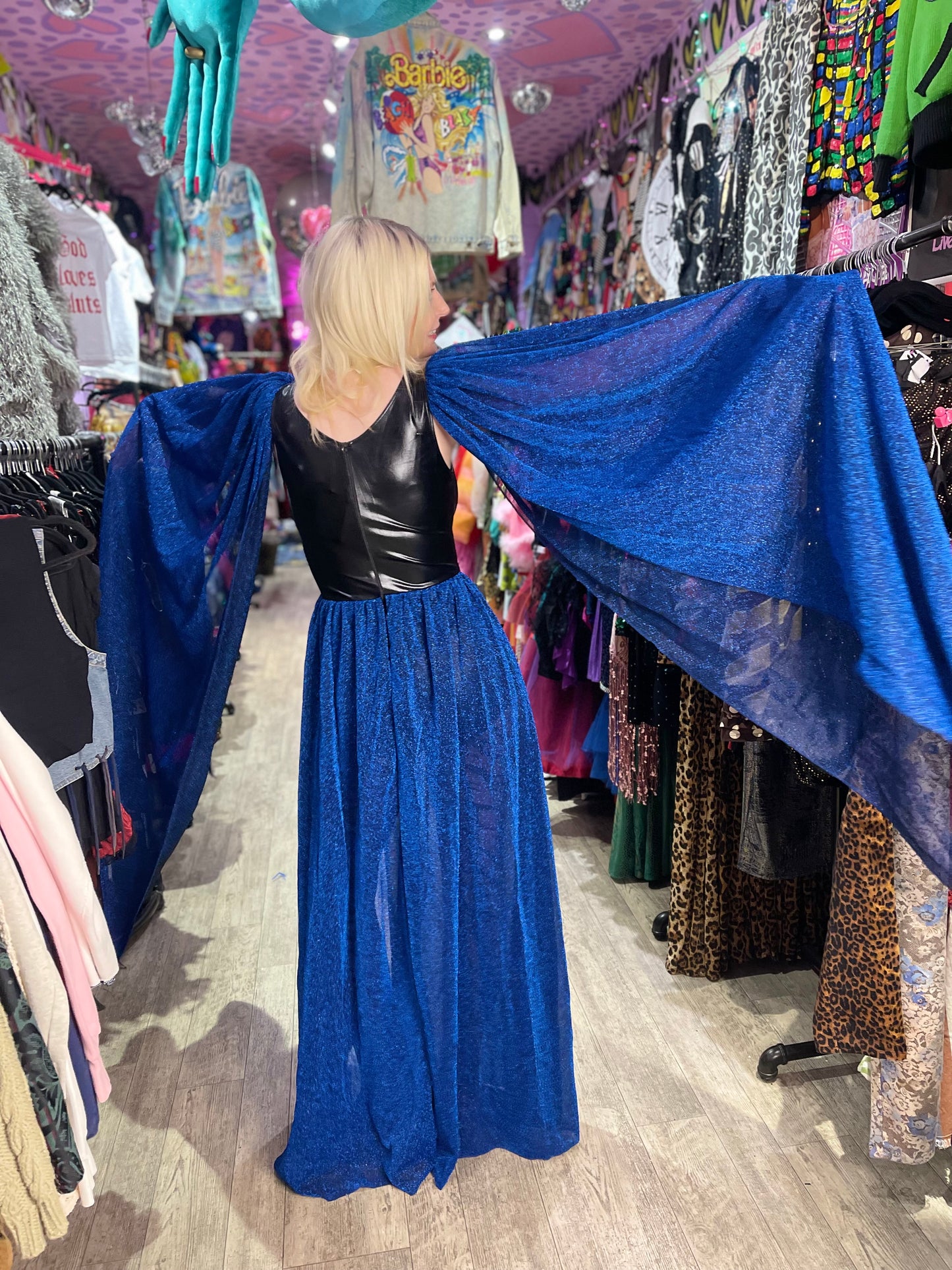 Vintage 90s Goth Electric Blue Maxi Glitter Dress