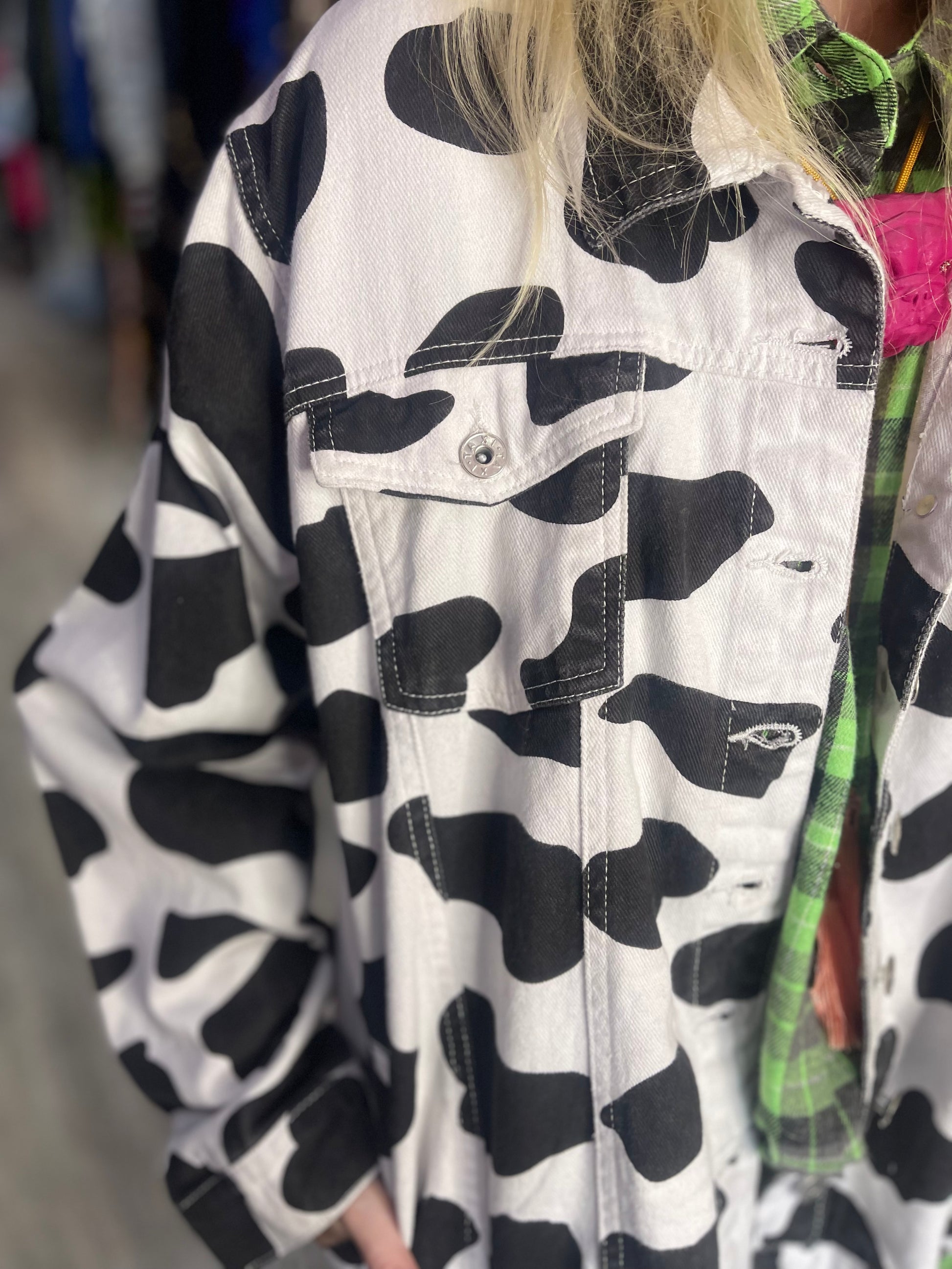 Vintage 90s Cow Print Jean Jacket - Spark Pretty