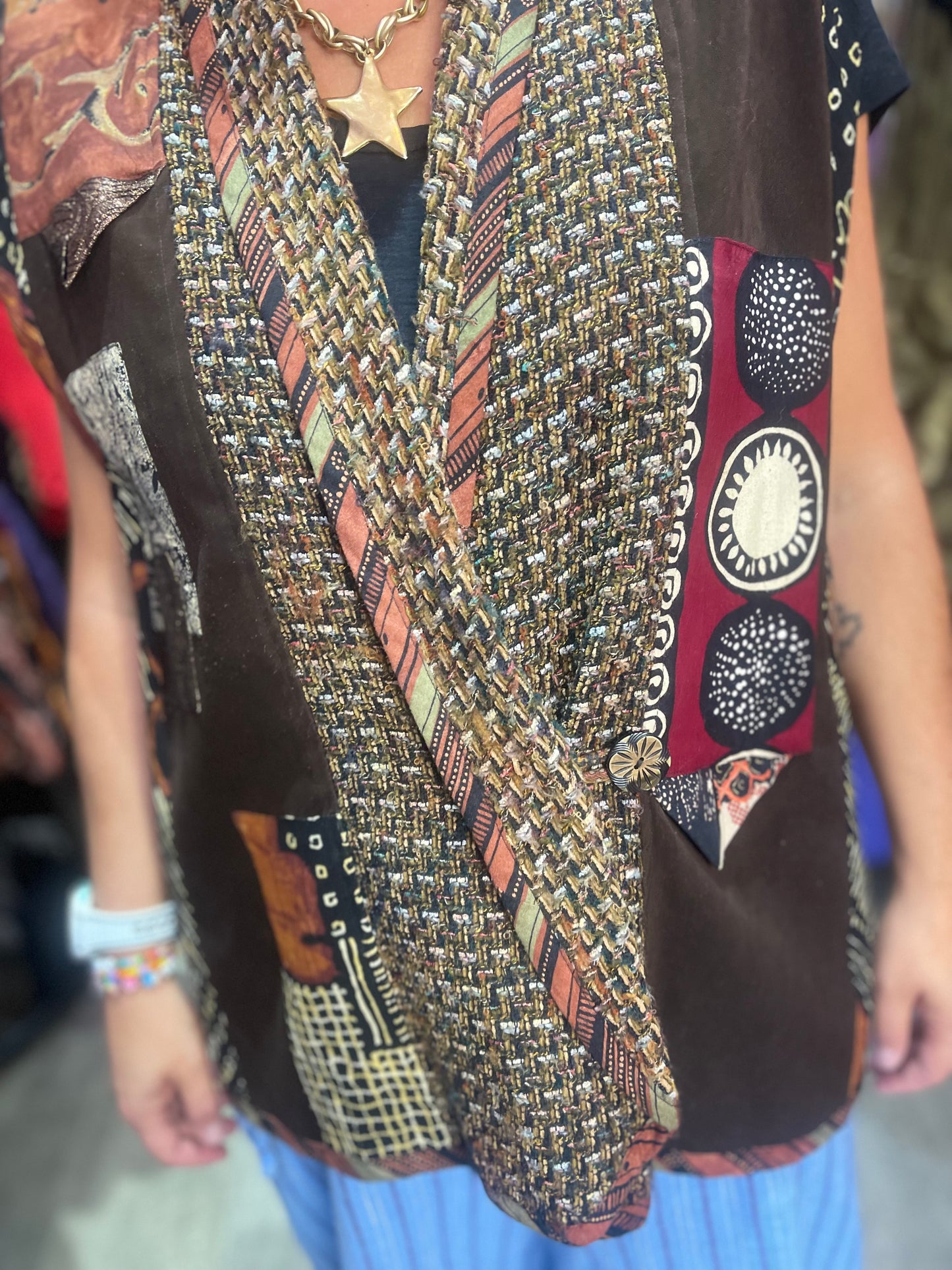 Vintage 90s Mix Print Brown Vest