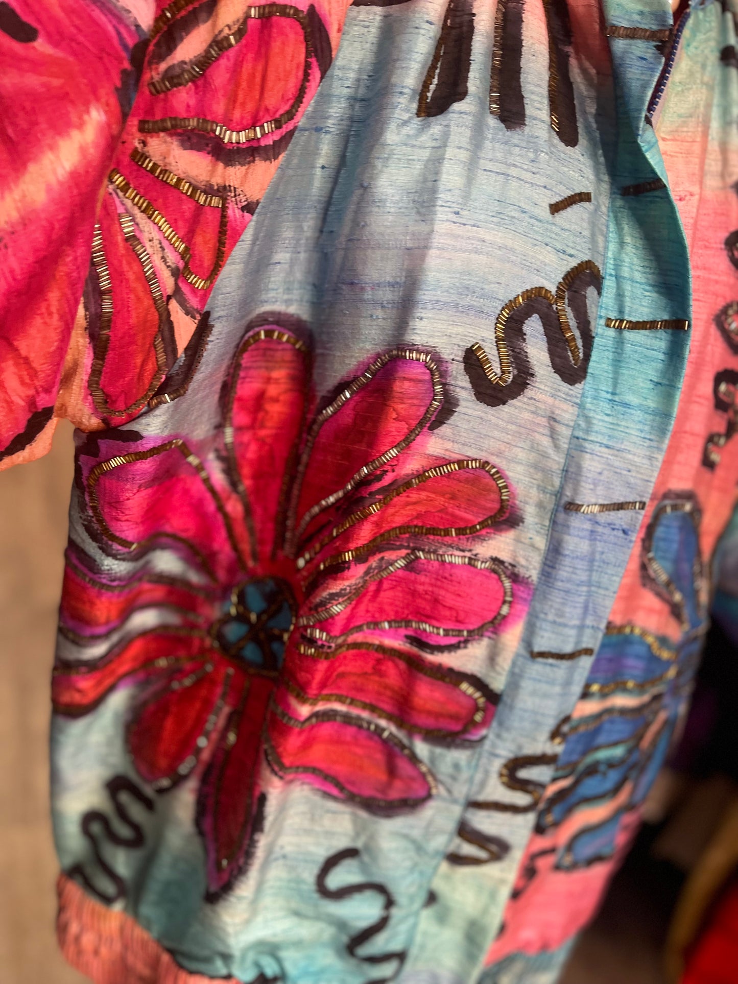 Vintage 80s Watercolor Floral Sequin Draped Jacket