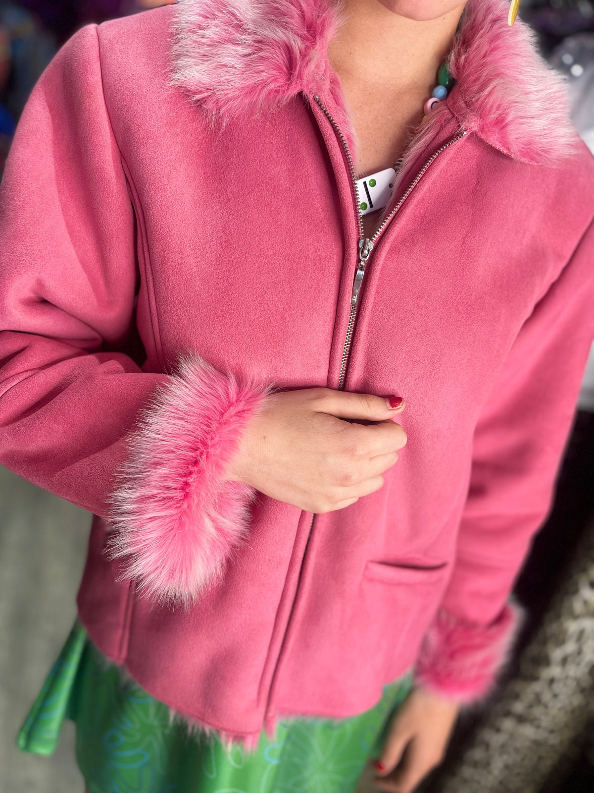 Vintage Y2K Pink Faux Fur Coat - Spark Pretty