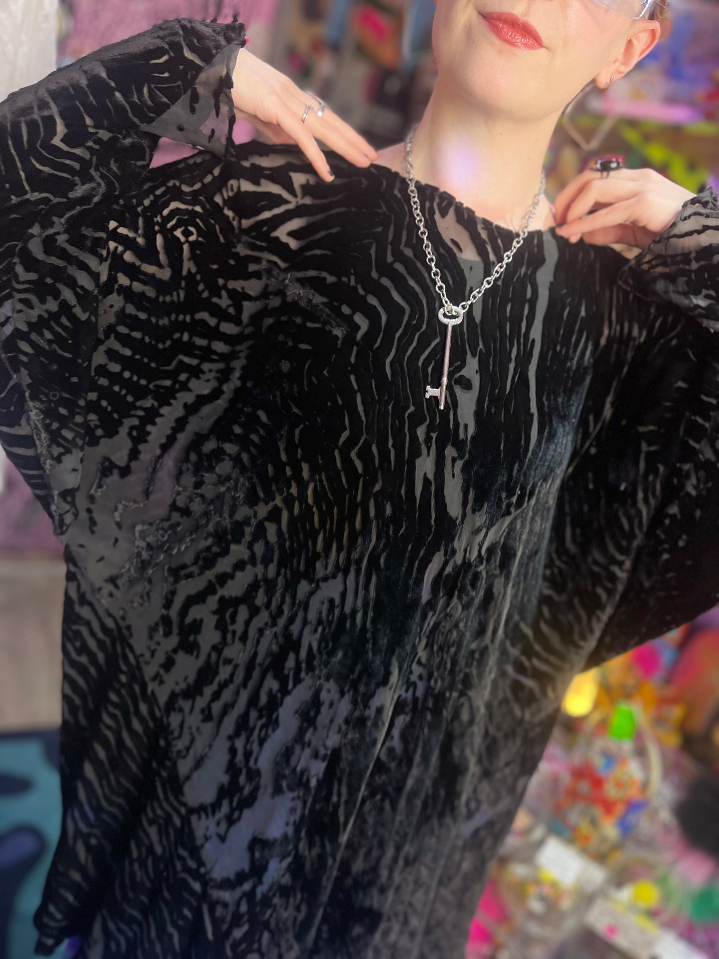 Vintage 90s Black Velvety Burnout Top