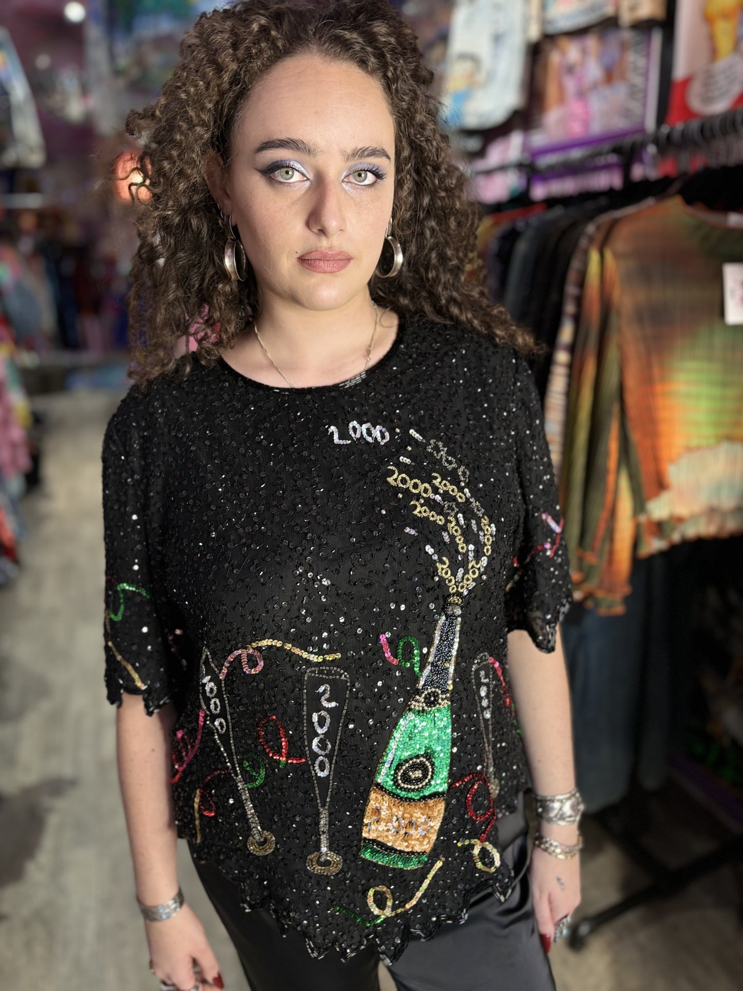 Vintage 90s Sequin New Years Eve 2000 Blouse