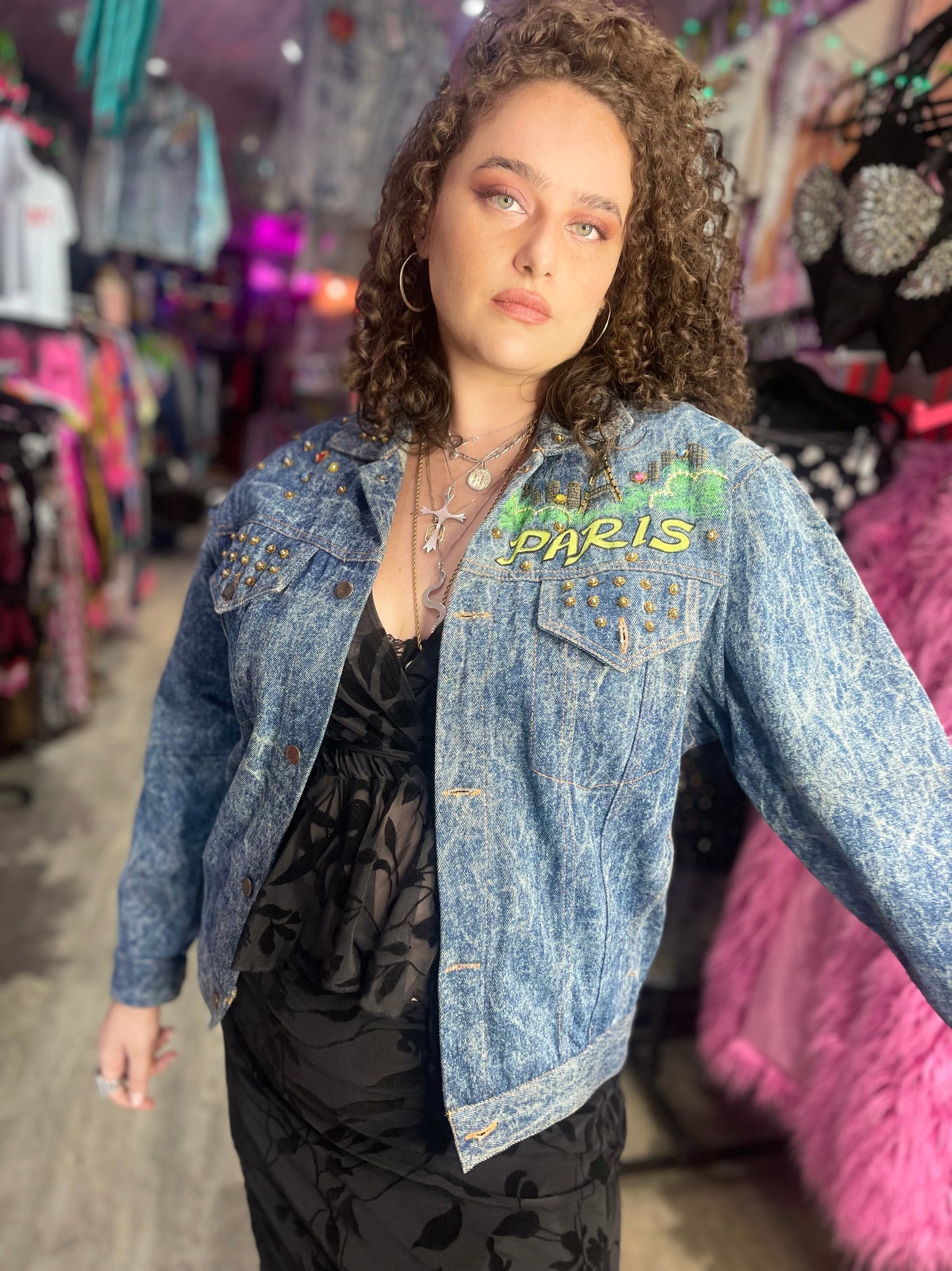 Vintage 80s Painted Paris Jean Jacket