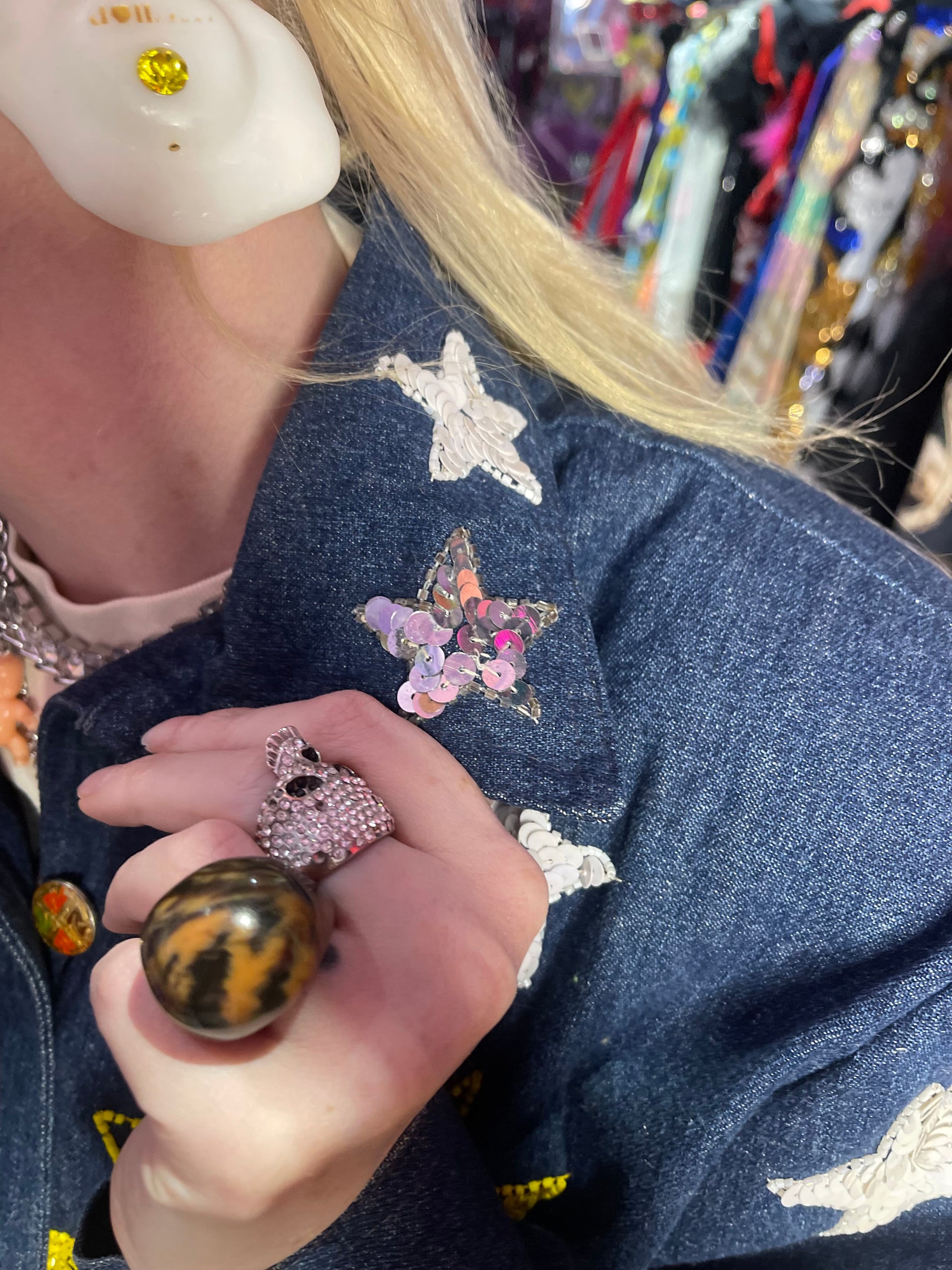 Vintage 90s Sequin Suns Celestial Denim Jacket - Spark Pretty