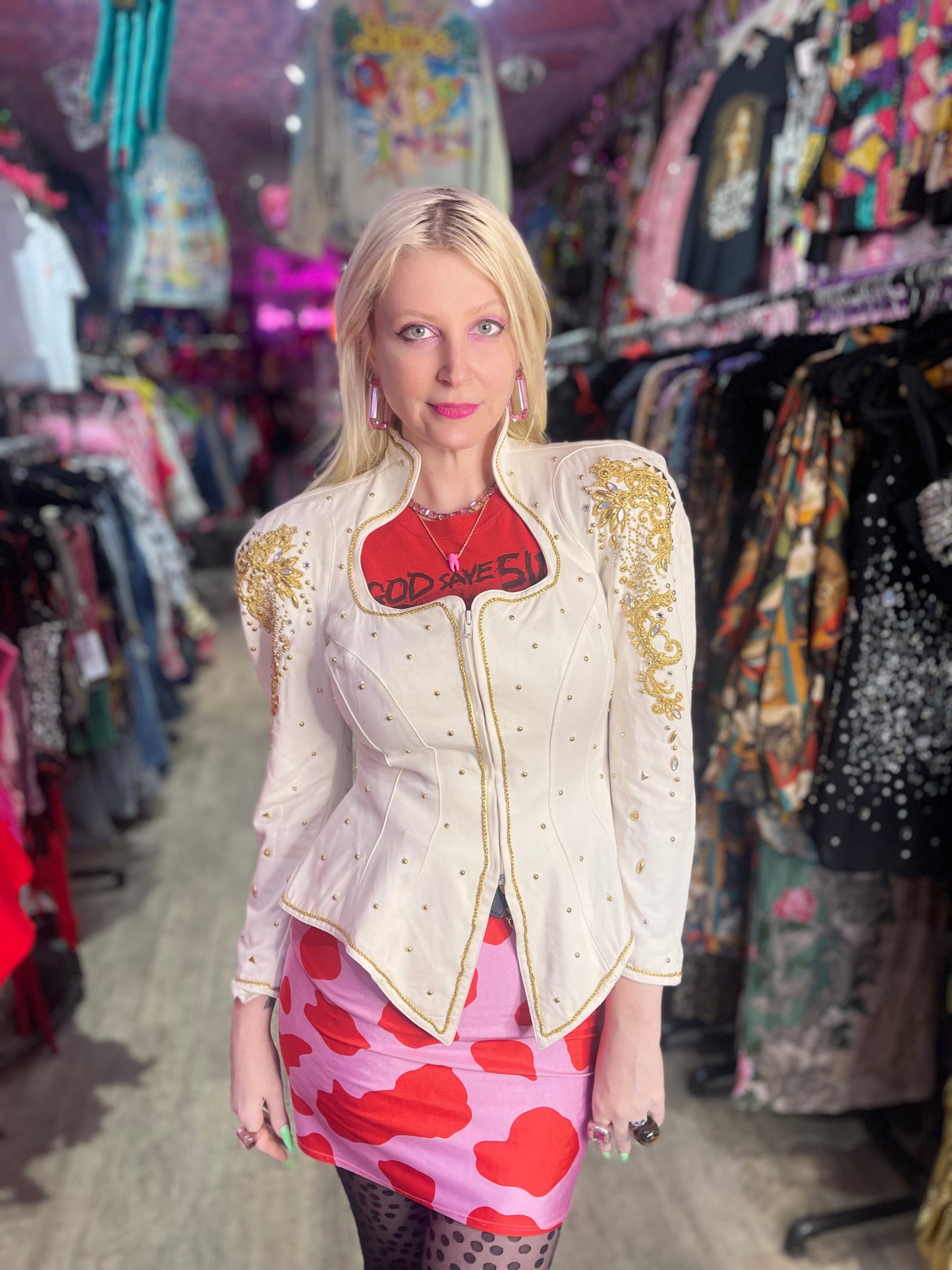Vintage 80s Bedazzled White Dramatic Jacket - Spark Pretty