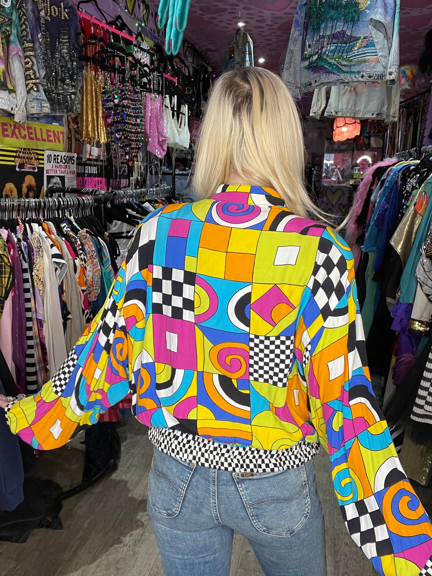 Vintage 90s Colorful Mix Print Bomber Jacket