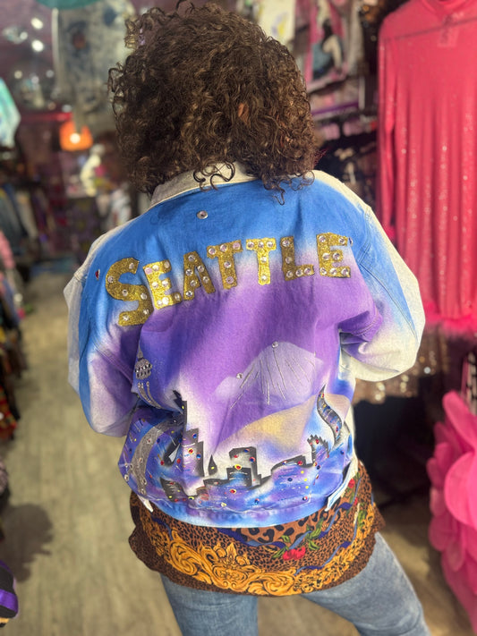 Vintage 90s Painted Seattle Jean Jacket