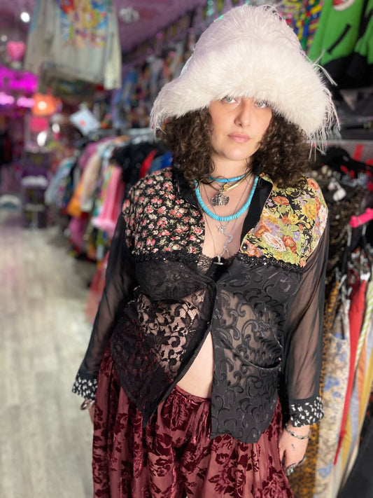 Vintage 90s Mix Print Semi Sheer Blouse - Spark Pretty