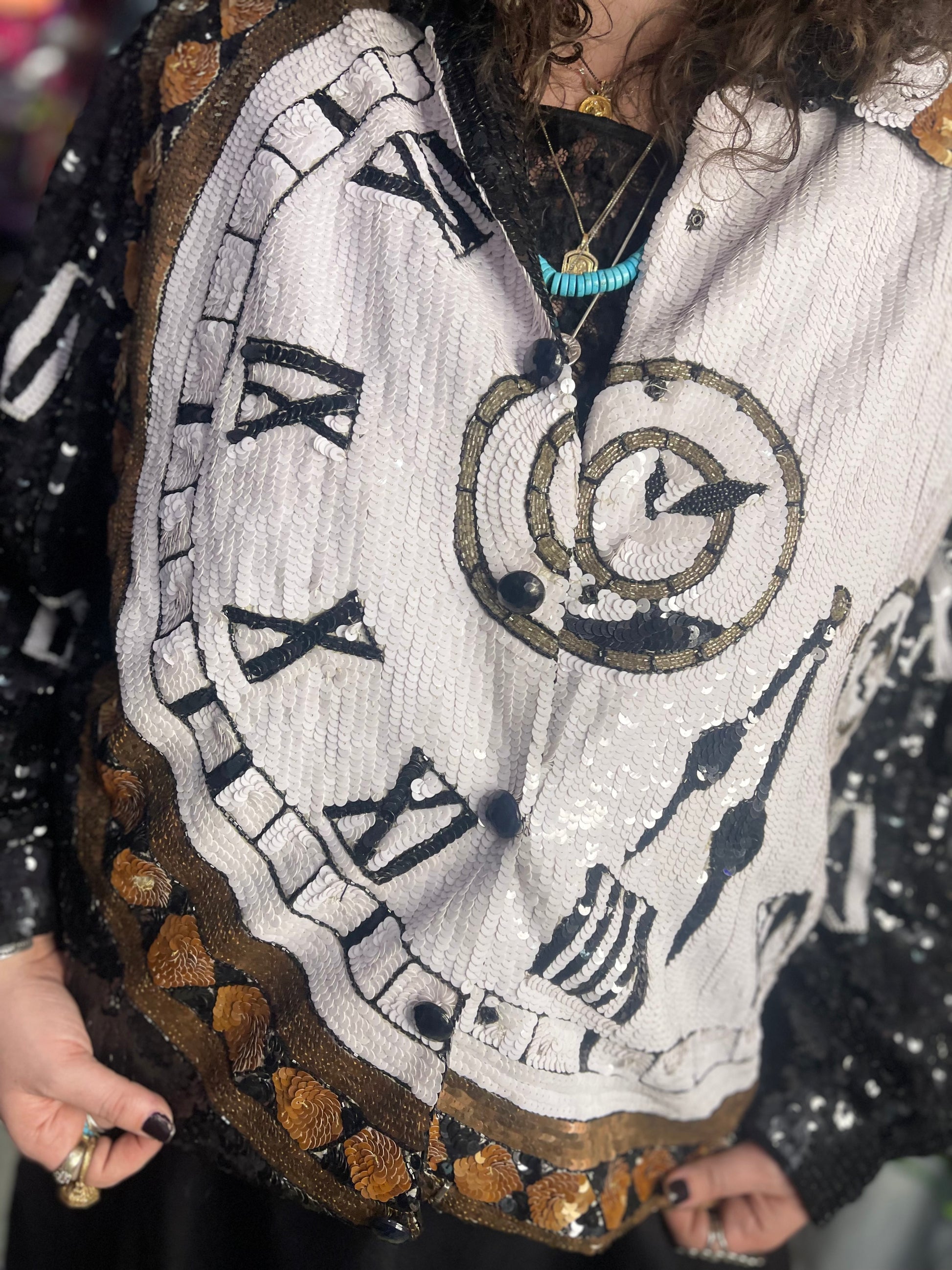 Vintage 90s Clock Sequin Encrusted Bomber Jacket - Spark Pretty